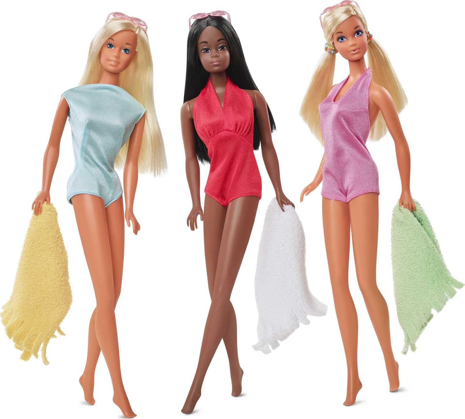Barbie Signature Malibu Friends Vintage Reproduction Gift Set, PJ and Christie Repro Dolls in Swimwear, Gift for Collector