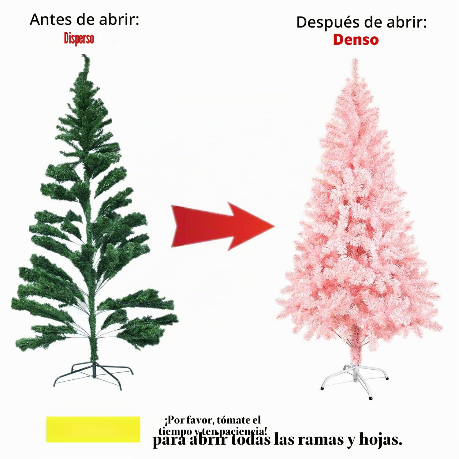 Árbol de Navidad Artificial Árbol Espeso y Lujo con Soporte Metálico, Árbol de Material de PVC - Rosado Claro (120cm, 200puntas)