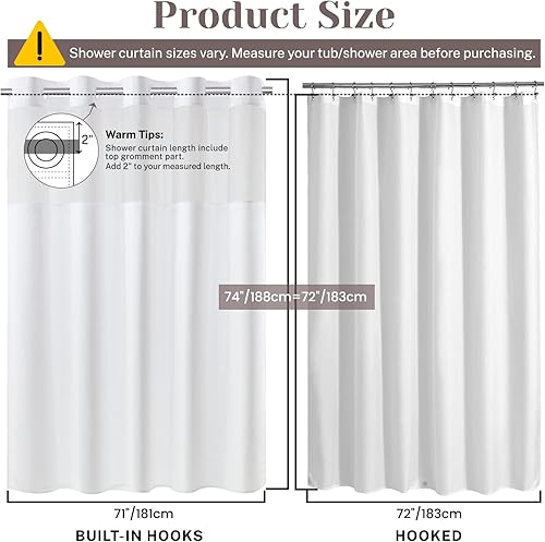 Miniatura 8 de Cortina de ducha texturizada sin gancho con forro a presión, cortina exterior de tela blanca y forro interior impermeable, estilo hotel con ventana