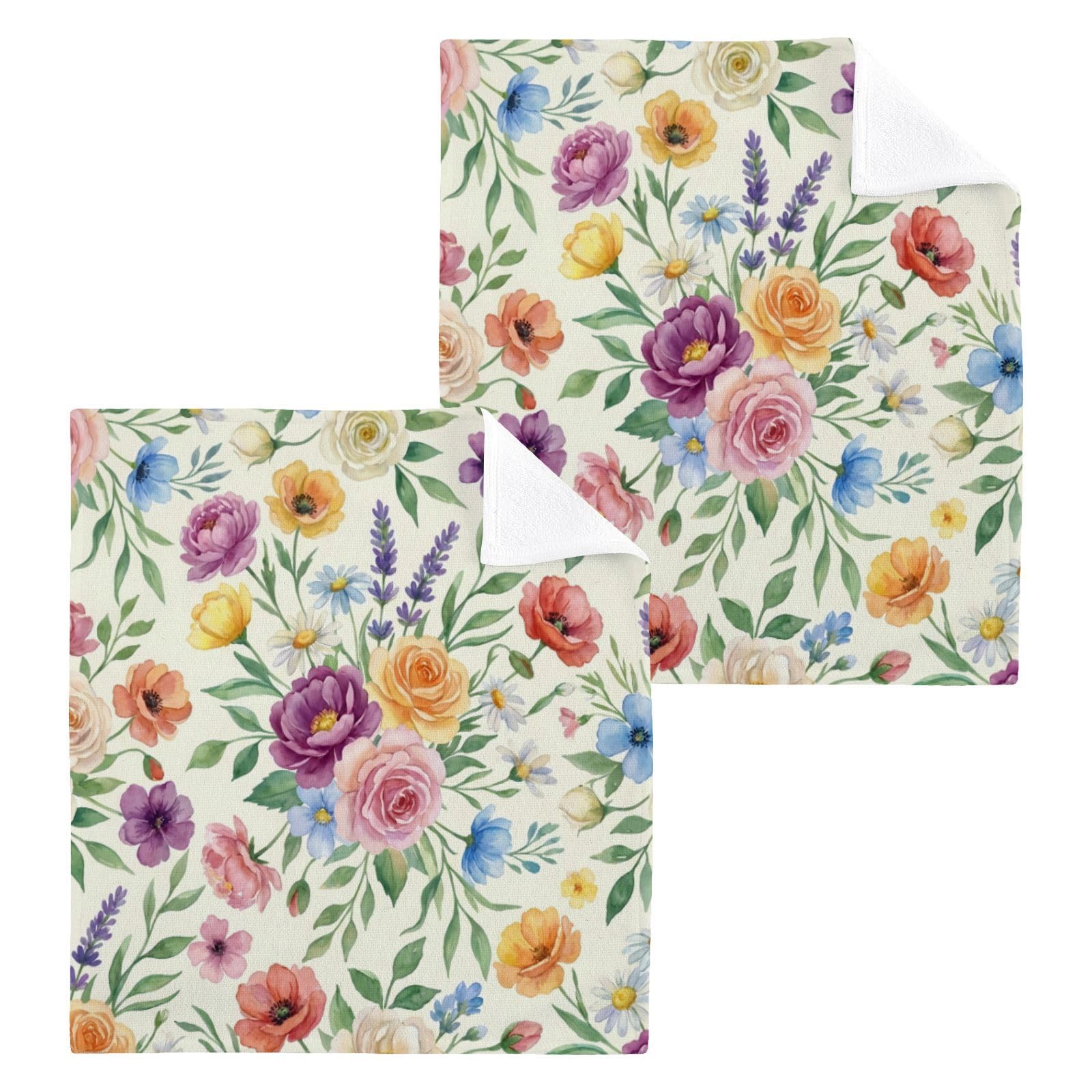 BOESI Summer Bouquet Pattern 12x12in Cotton Washcloth,Face Towel