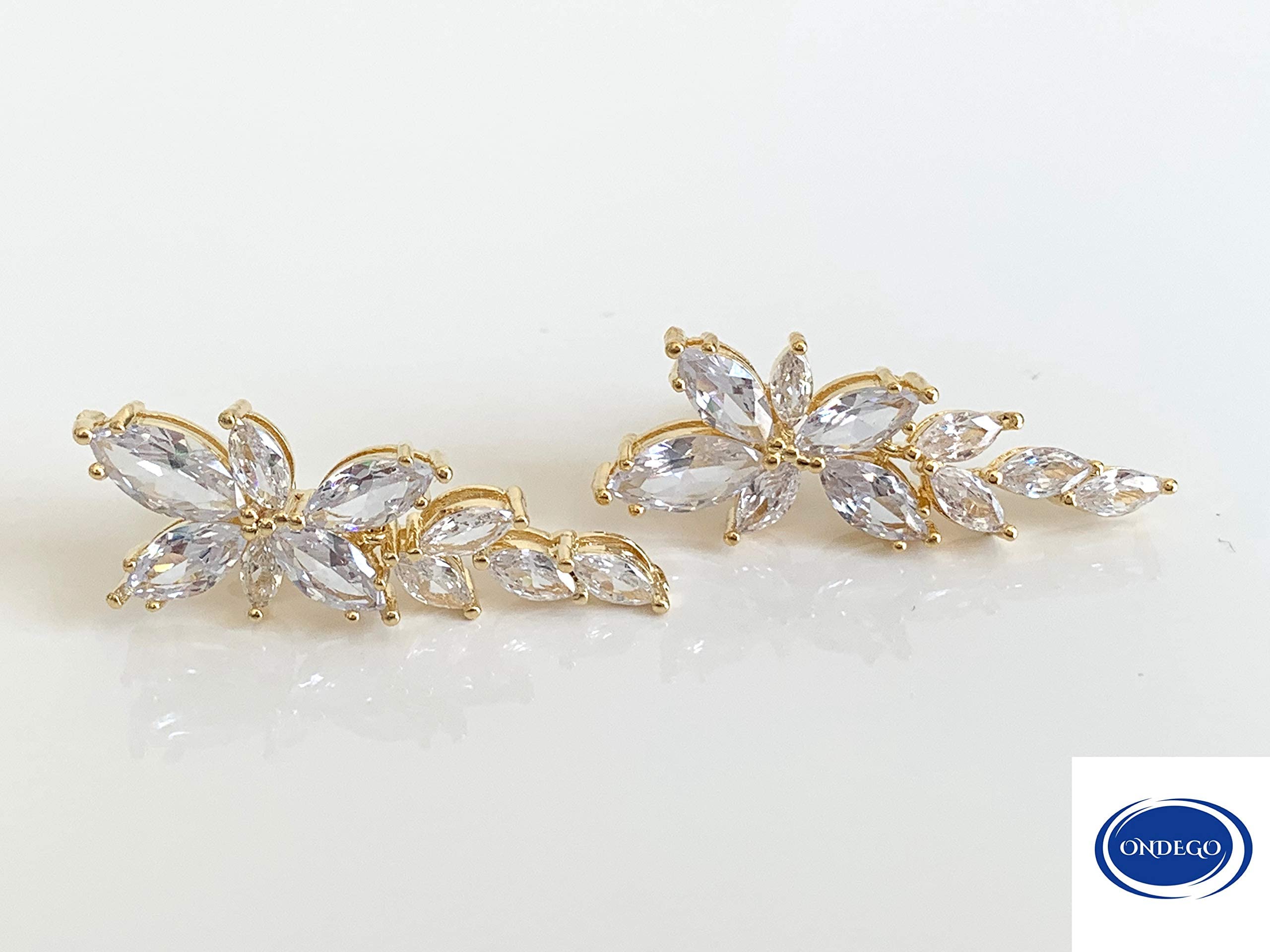 Gold Zirkonia Ohrringe Blatt Ohrstecker Brautschmuck Hochzeit Geschenk Damen Vintage Glitzer Schmuck
