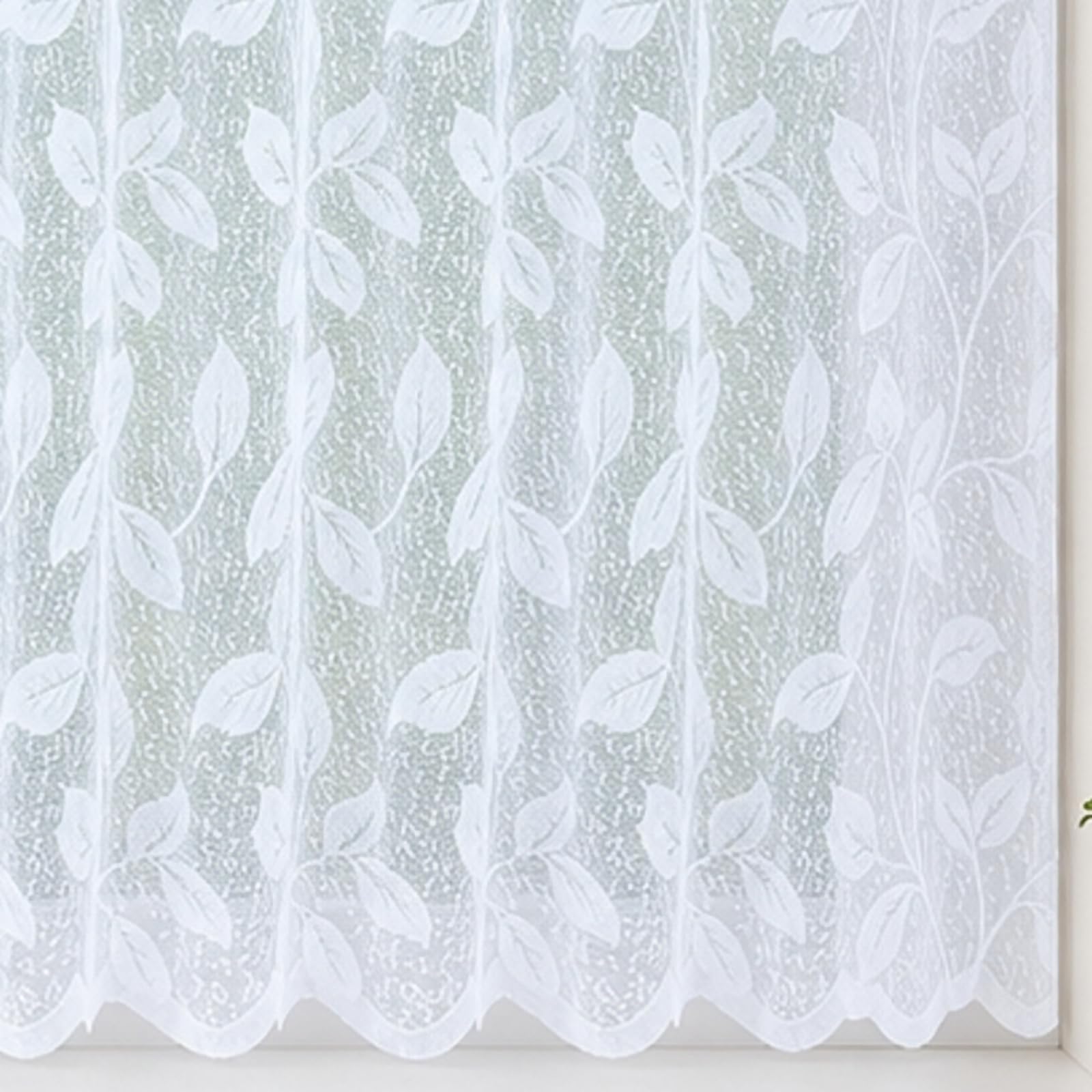 36" (91cm) Drop - Willow White Contemporary Botanical Leaf Vine Lace Net Curtain With Scalloped Hem - Choose Your Design - Sold By The Metre - Supplied In One Continuous Piece - Slot Top