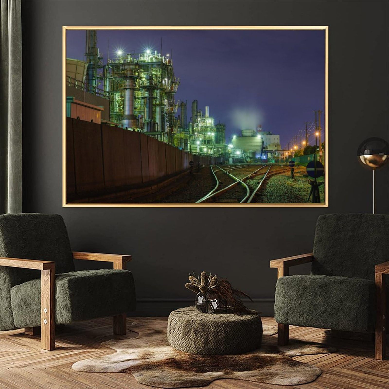 Amazon.co.jp: 絵画 神奈川県 川崎 工場夜景 アートパネル ポスター