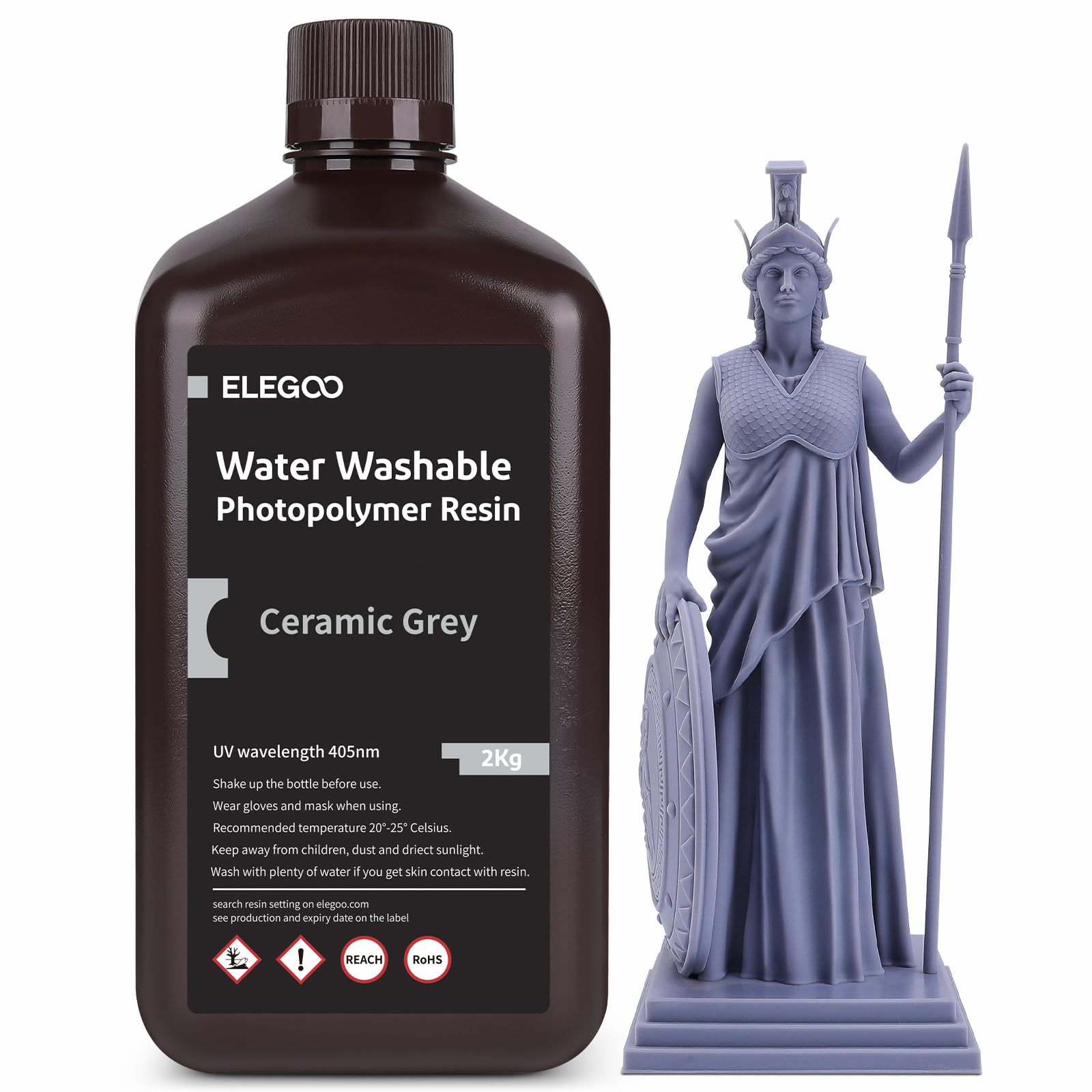 ELEGOO Stampante 3D Lavabile in Acqua Resina UV 405 nm Resina Standard Fotopolimerizzante Rapido per Stampante 3D LCD/DLP/SLA Grigio 2000G