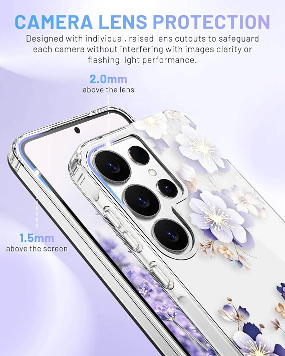 フラワー クリア スリムフィット ケース Samsung Galaxy S26 Ultra用 パープル