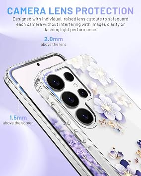 フラワー クリア スリムフィット ケース Samsung Galaxy S26 Ultra用 パープル