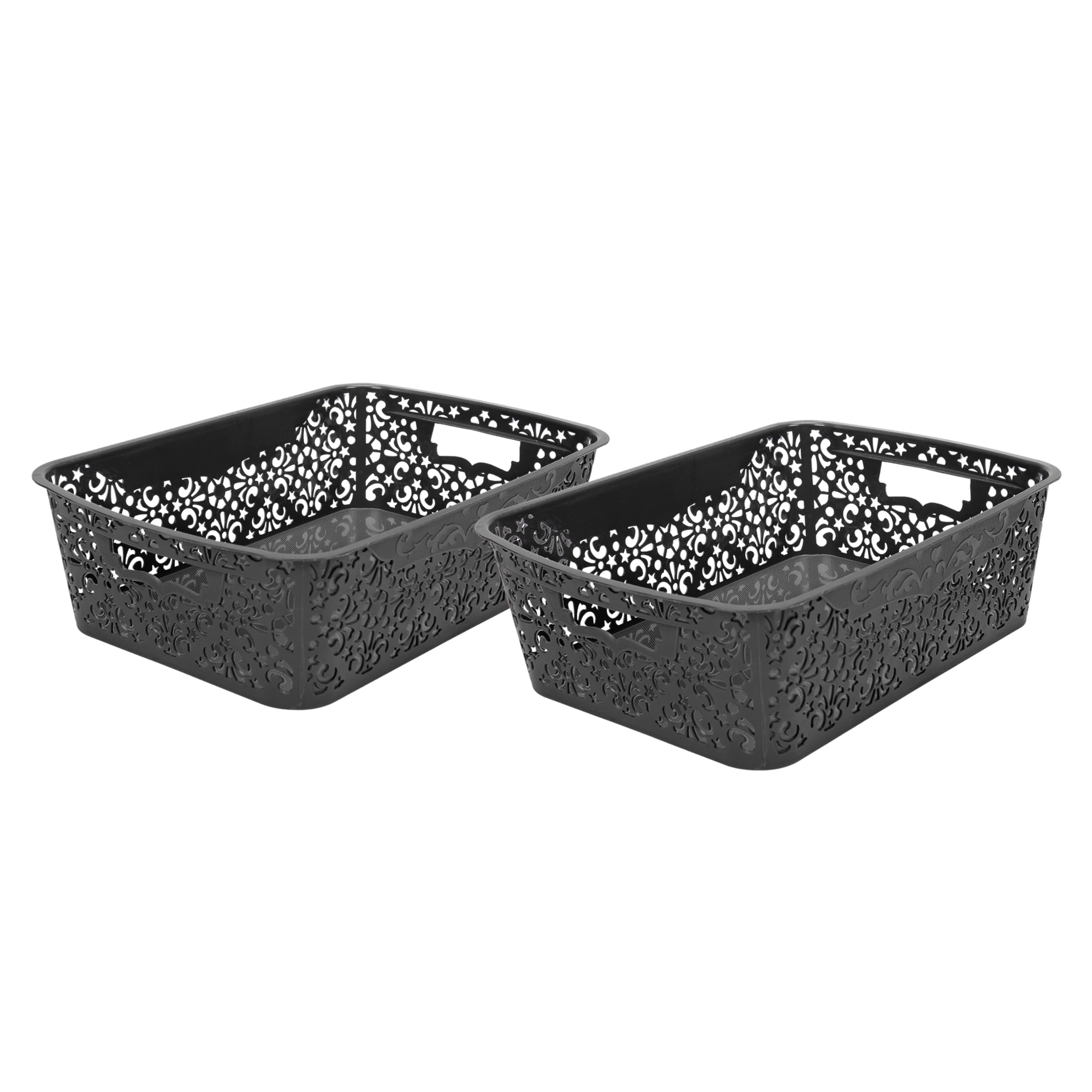 SIMPARTE Turkish Basket Medium Plastic Storage Organizer Durable with Handles for Kitchen, Bathroom, Closet, Office – Multipurpose for Clothes, Toys, Essentials (Set of 2, Black)-image-38