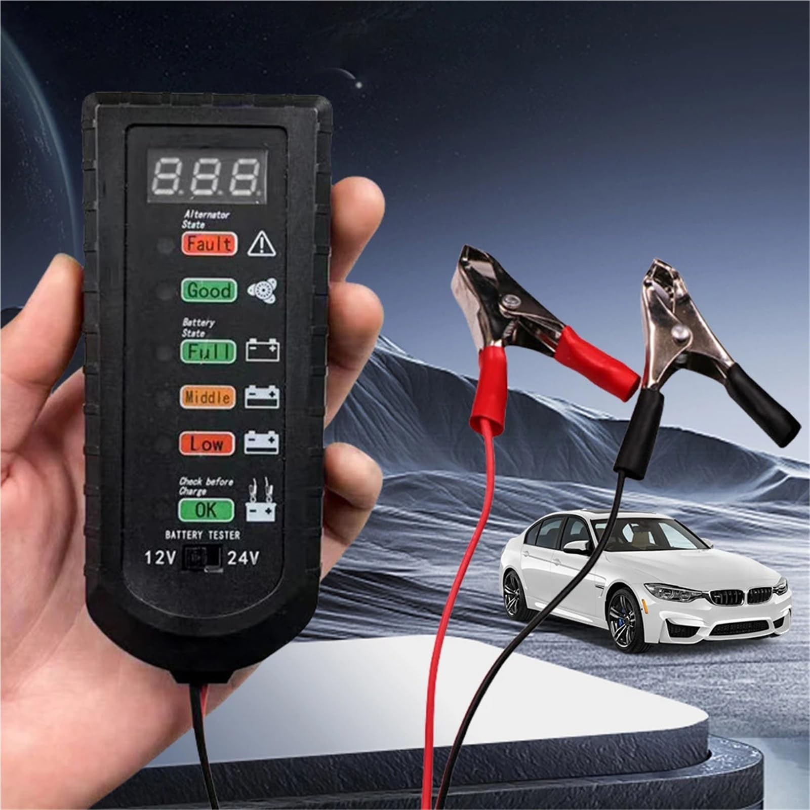 12V 24V Tester akumulatora samochodowego Tester alternatora 6 wskaźników LED Analizator akumulatora samochodowego do testowania stanu akumulatora, Tester Baterii