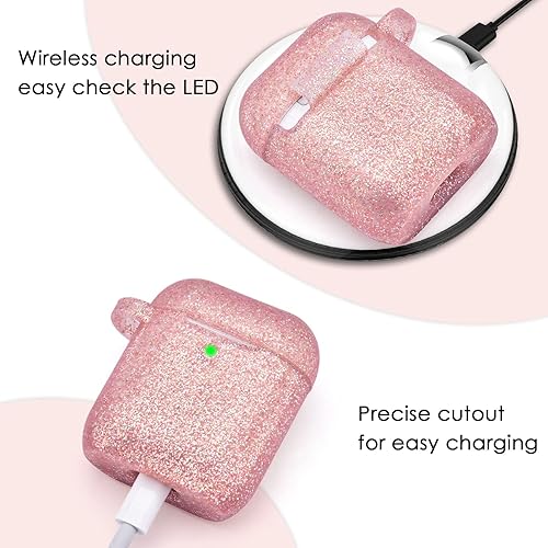 Vista 46 de Filoto Compatible con Airpod, bonita funda para Apple Airpod 2/1 para mujeres y niñas, funda protectora de silicona con llavero y pulsera