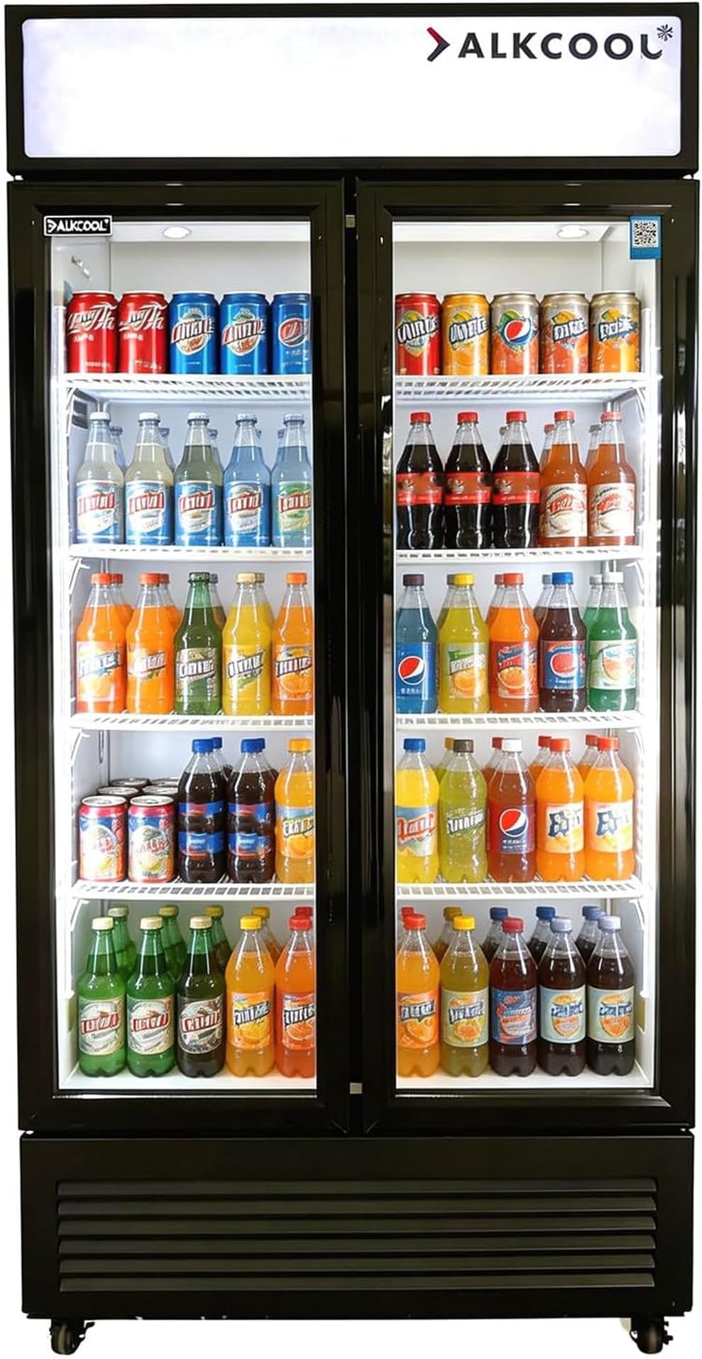 Commercial Beverage Refrigerator Display Fridge, Two Glass Door Upright Drink Cooler with LED Light Adjustable Shelves,ETL Sanitation,18.5 Cu Ft,35.6" Wide(Hinge Door