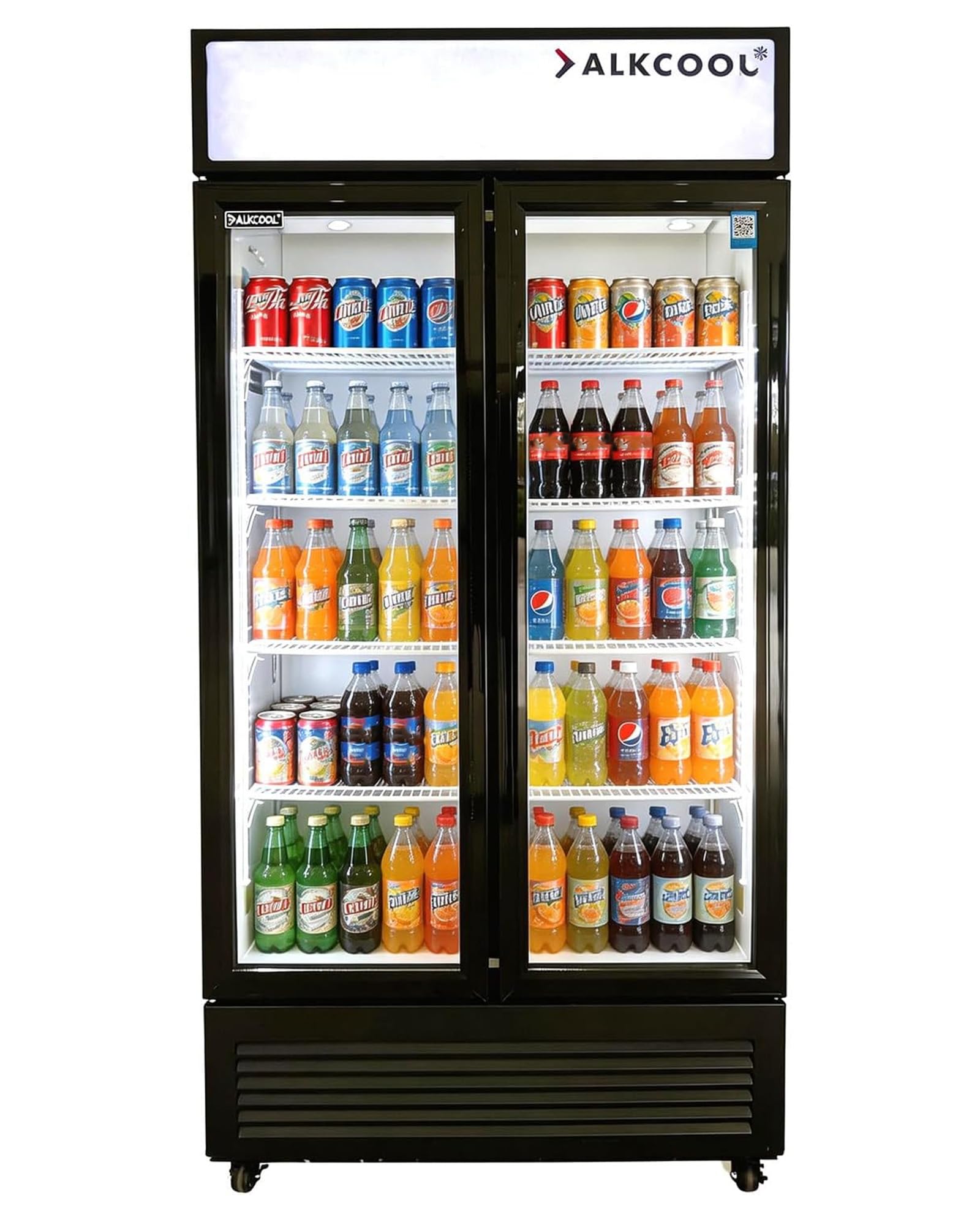 NAFCOOL Commercial Beverage Refrigerator Display Fridge, Two Glass Door Upright Drink Cooler with LED Light Adjustable Shelves,ETL Sanitation,18.5 Cu