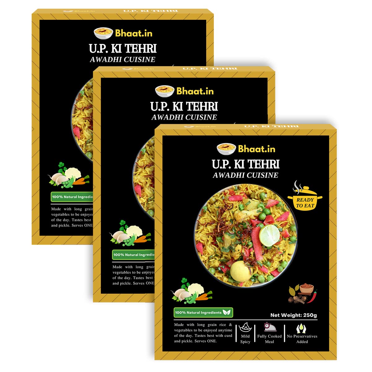 Bhaat.in Tehri| Veg Pulav| ready to eat |Pack of 3|Gluten Free|Tempered in Desi Ghee | Instant food| Packaged Meal|ready to eat meals|Bhaat|Pulao|no need to cook |easy for travel