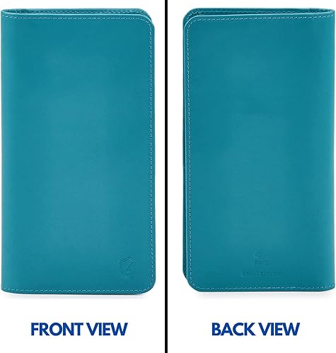 Vista 6 de Cartera para hombres y mujeres, de cuero real, larga, plegable, con bloqueo RFID, delgada, elegante, funda para tarjetas de crédito, soporte