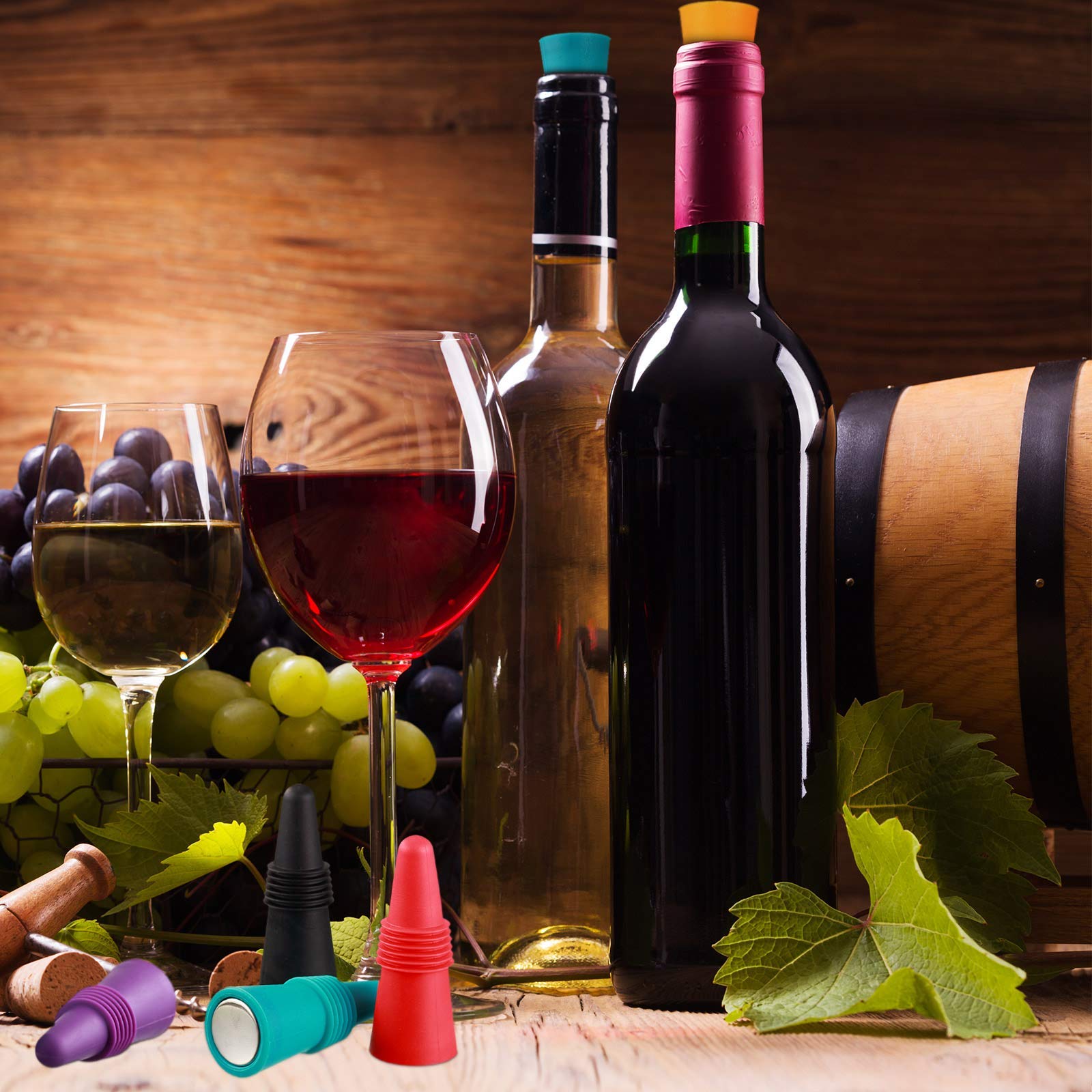 Tapón para botella de vino, sellador de botellas de silicona, tapón de tapón de goma para vino con agarre que mantiene la frescura a prueba de fugas para bar, cocina, fiesta de vacaciones, 5