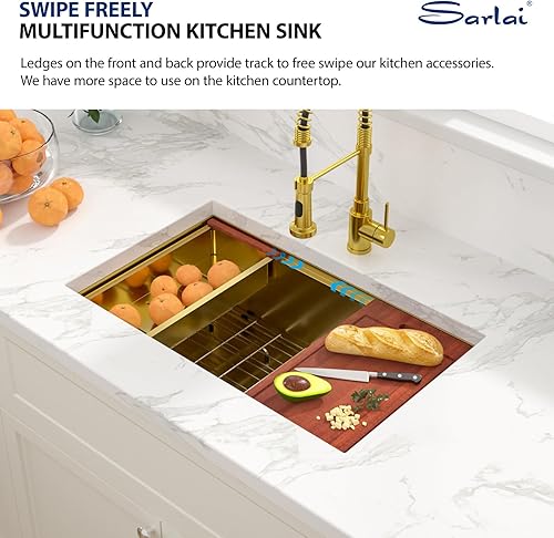 Miniatura 201 de Sarlai Fregadero de cocina de montaje inferior 21 x 19 pulgadas, repisa de fregadero de barra de montaje inferior, estación de trabajo, cuenco Acero