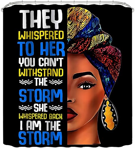 Miniatura 5 de Cortina de ducha de mujer africana, cortina de ducha de tela negra afroamericana, divertidas, citas inspiradoras, impermeable, decoración de baño