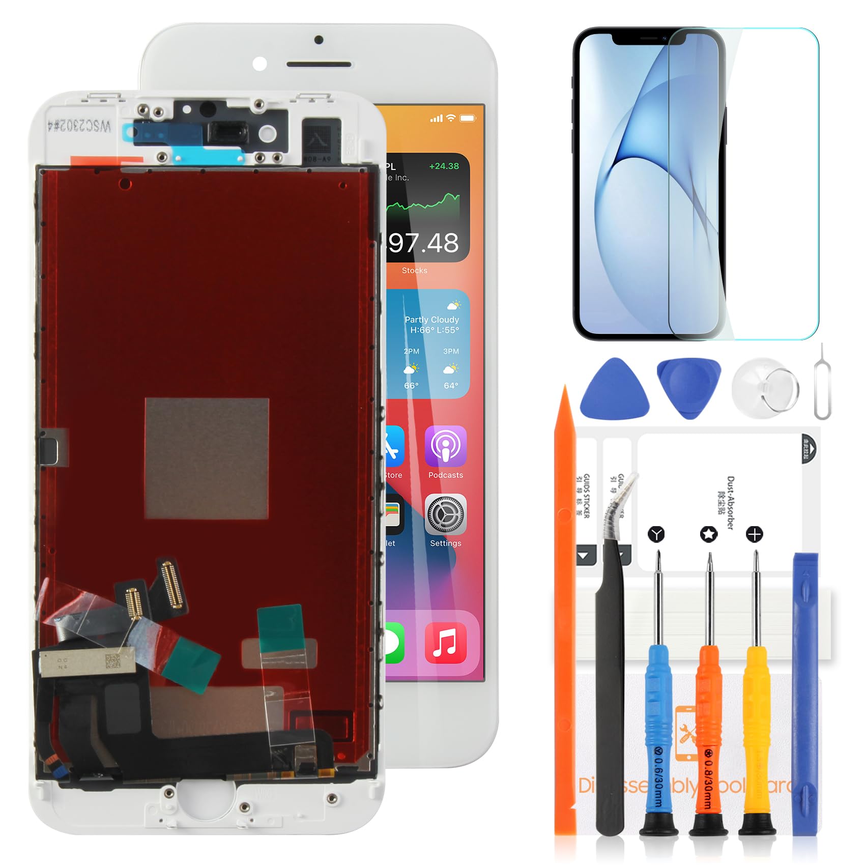 LADYSON Screen for iPhone SE 3rd Generation SE 2022 4.7 Inch Replacement for iPhone SE 2022 LCD 3D Touch Display Glass for Model A2783, A2595, A2785, A2782, A2784(White)