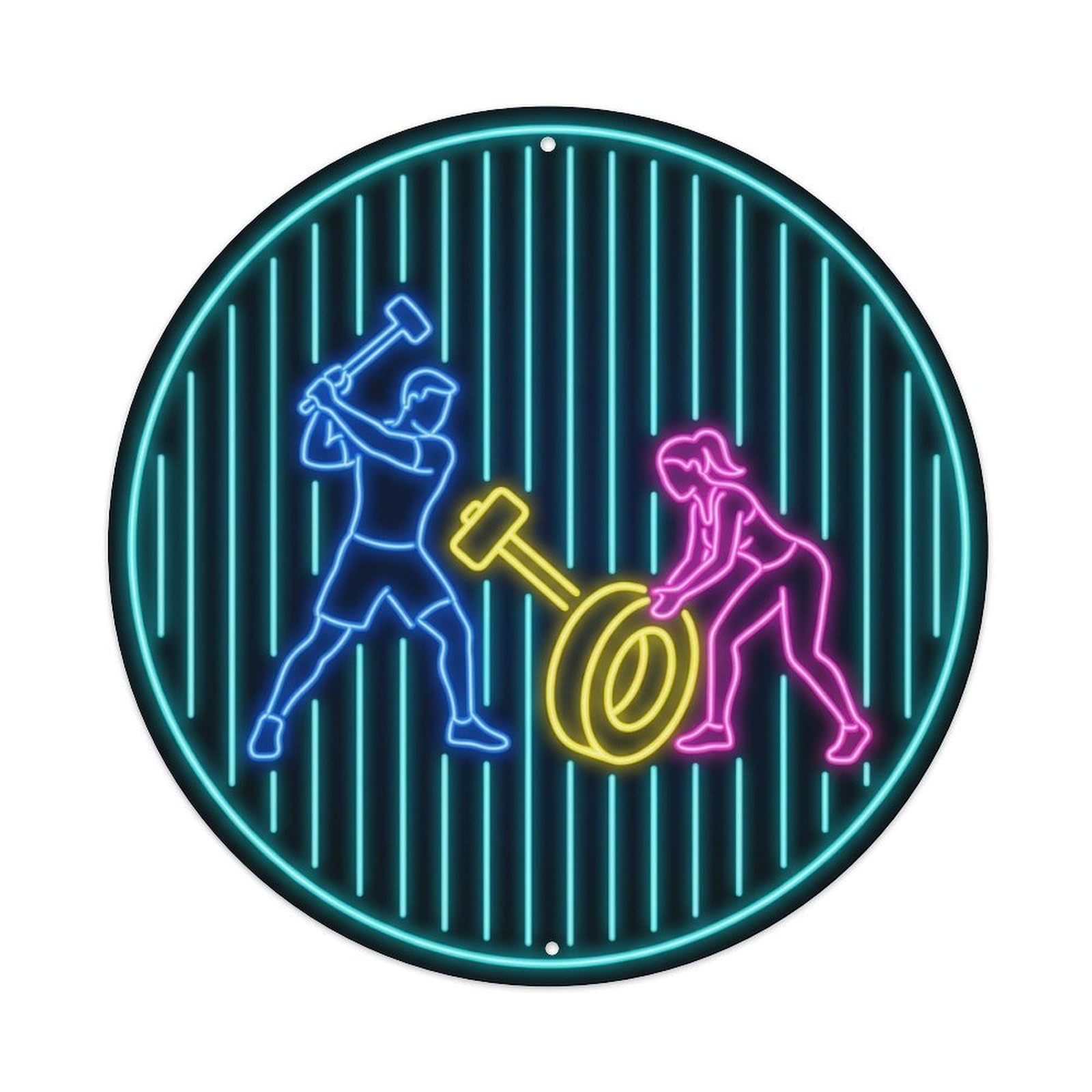 Yrnq 8X8inch Vintage Style Vintage Faux Neon Gym Retro Bodybuilding Fitness Fierce Metal Tin Sign