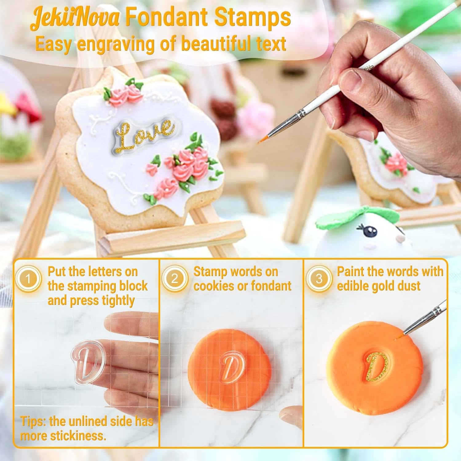 4PCS Handwriting Alphabet Cake Stamps Tool for Fondant Cookie Biscuit