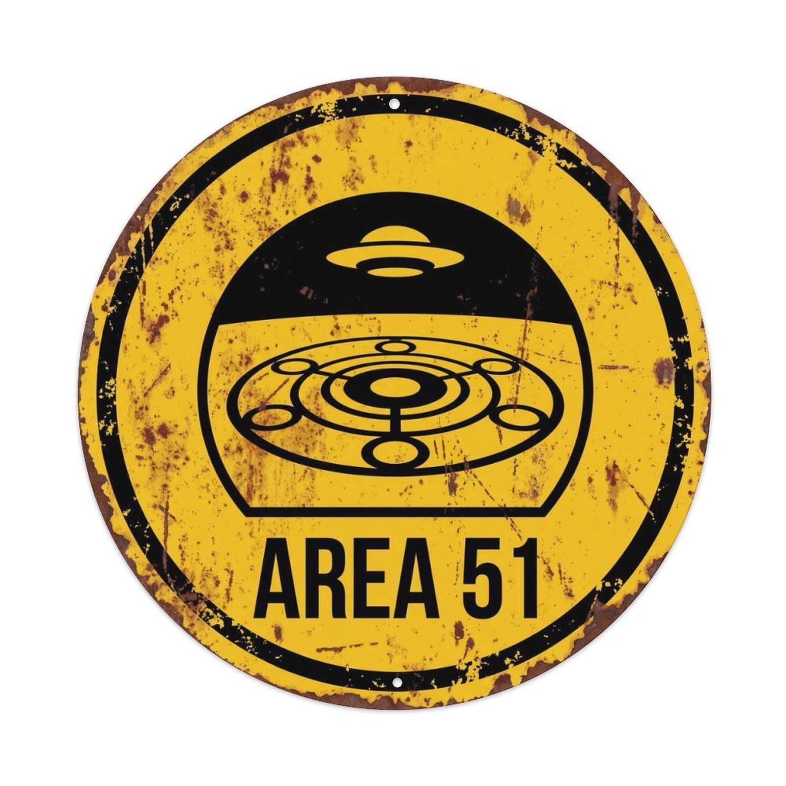 Vintage Alien Area 51 Crop Circle Metal Tin Sign Plaque Wall Decor for Cafe, Club, Garden Round Metal Poster 8x8Inch