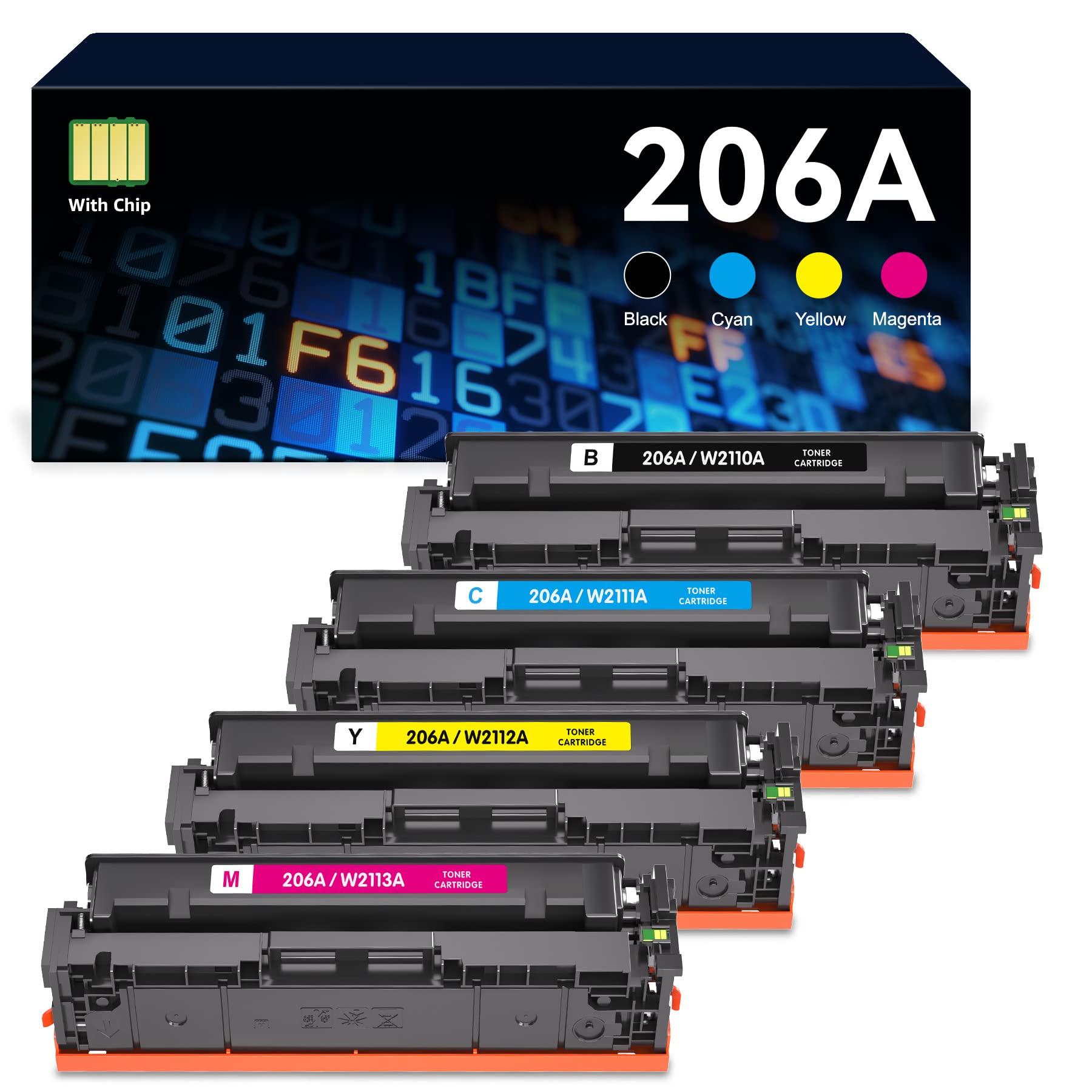 Jeostarky Compatible Toner Cartridge Replacement for HP 206A 206X for Color Laserjet Pro MFP M283fdw M283cdw M283fdn M282mw M255dw M255nw M283 M255 Printer W2110A W2110X 4-Pack