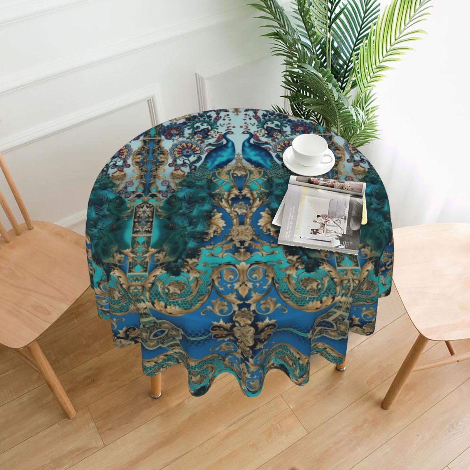 hhxvcv Elegant Peacock Round Tablecloth – Dining Table Cover