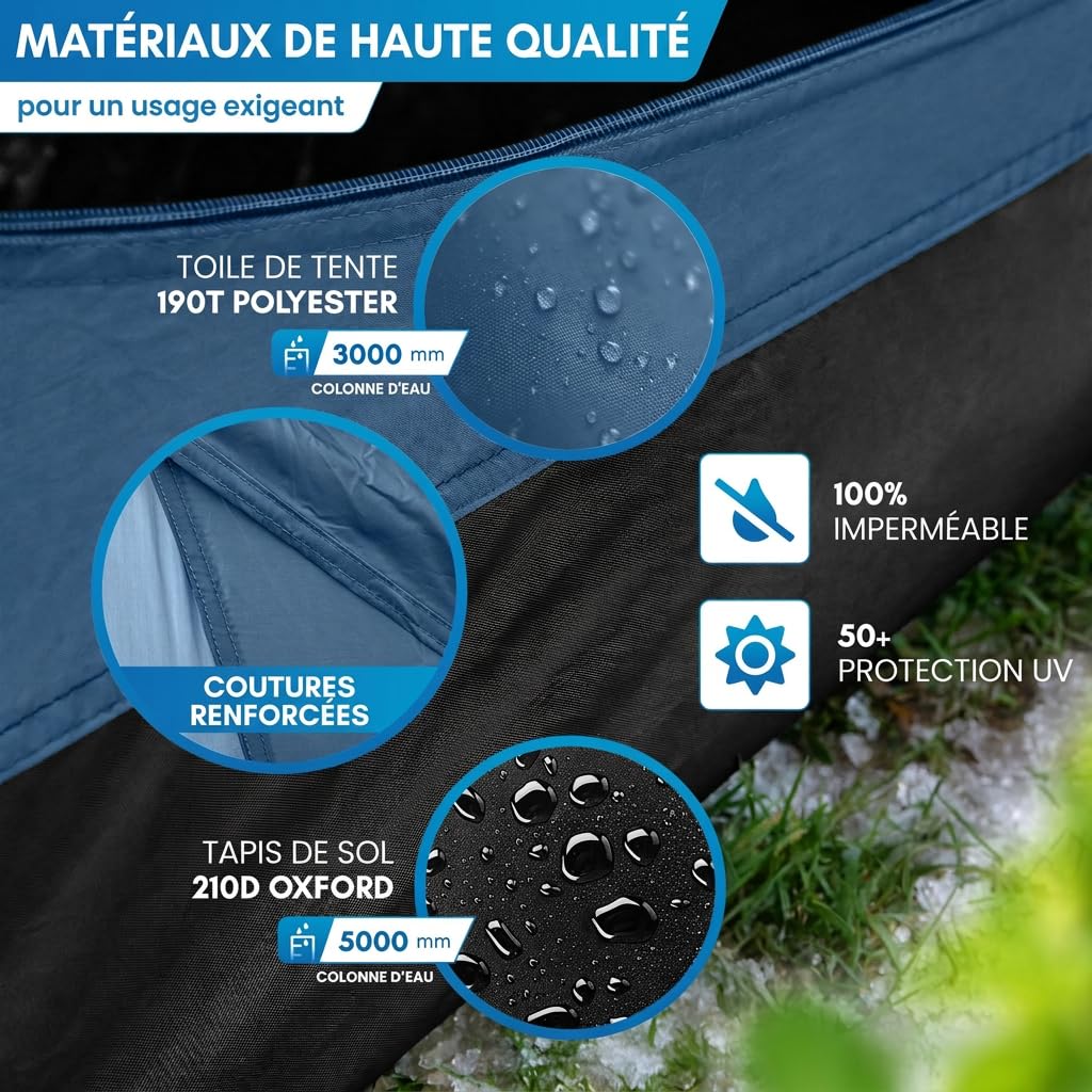 NORDMUT® Tente de Camping 4 Personnes Étanche & Légère – Tente Dôme avec Avant-Toit Fermable – Tente 2-4 Personnes avec Excellente Circulation d’Air & Petit Volume de Transport