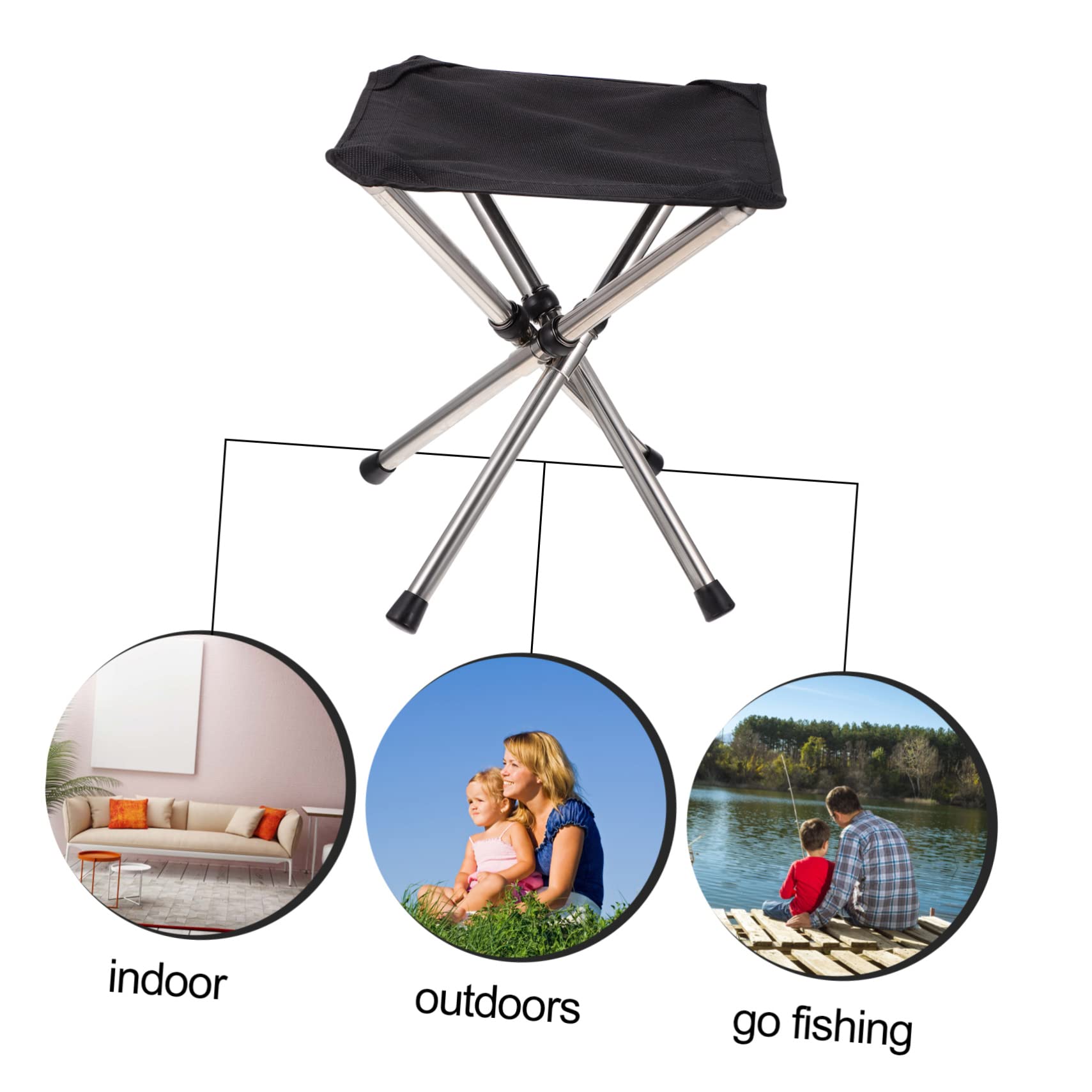 Tabouret Pliant D’extérieur Portable en Acier Inoxydable pour Camping | Modèle Télescopique, Format 1 Pièce, Noir, pour Randonnée et Escalade en Plein Air