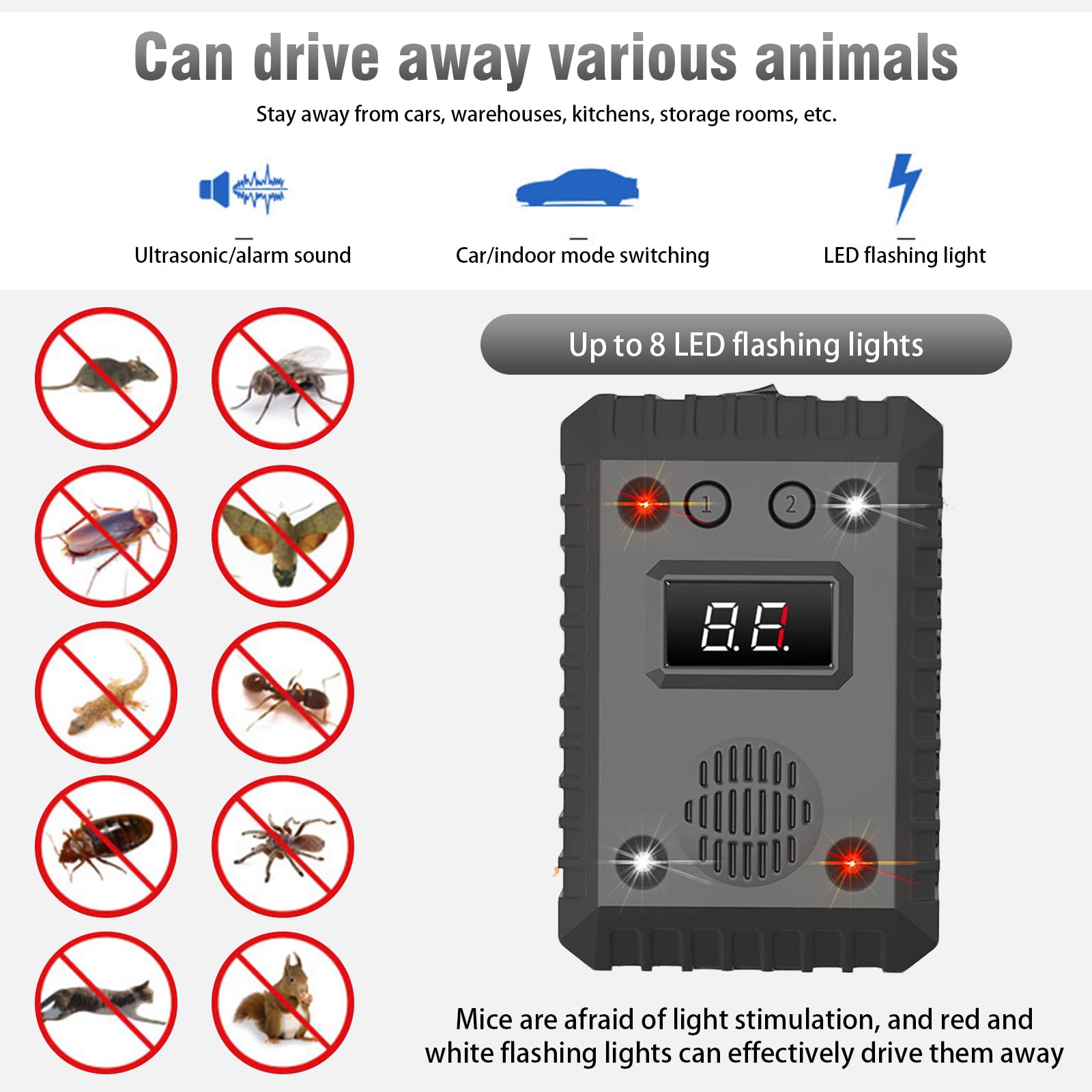 Marderschreck Auto, Ultraschall Marderabwehr, Betrieb mit 12v Autobatterie, USB Oder 3 Aa-Batterien, Intelligent Und Automatisch, Marderwarner für Auto, Gärten Und Dachböden(schwarz)