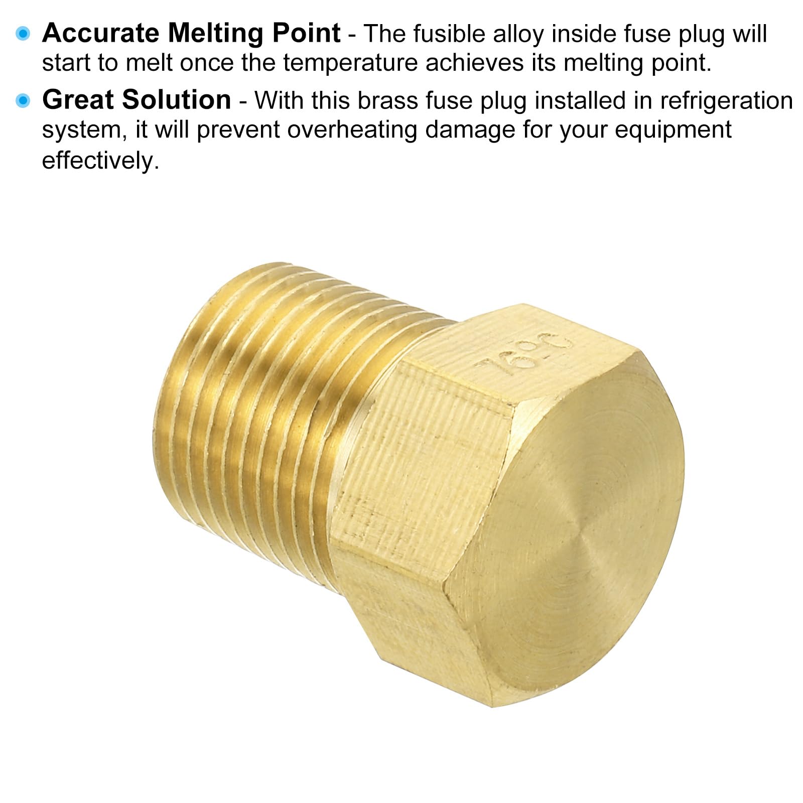 PATIKIL 3/8" BSPT Brass Fuse Plug, Brass Fusible Melt Plug 76 Celsius Degree for HVAC Refrigeration System Style 1, Brass Tone - Image 4
