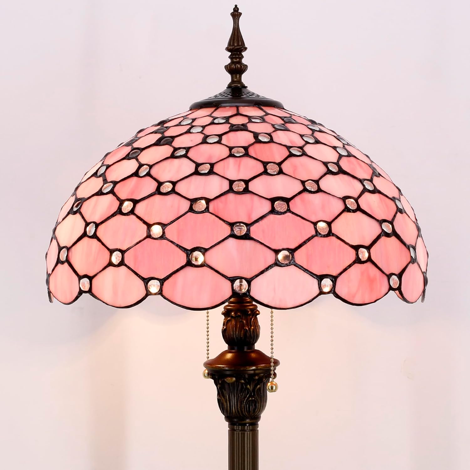 WERFACTORY Tiffany Floor Lamp Pink Stained Glass Bead Standing Reading Light 16X16X64 Inches Antique Pole Corner Lamp Decor Bedroom Living Room Home Office S005P Series