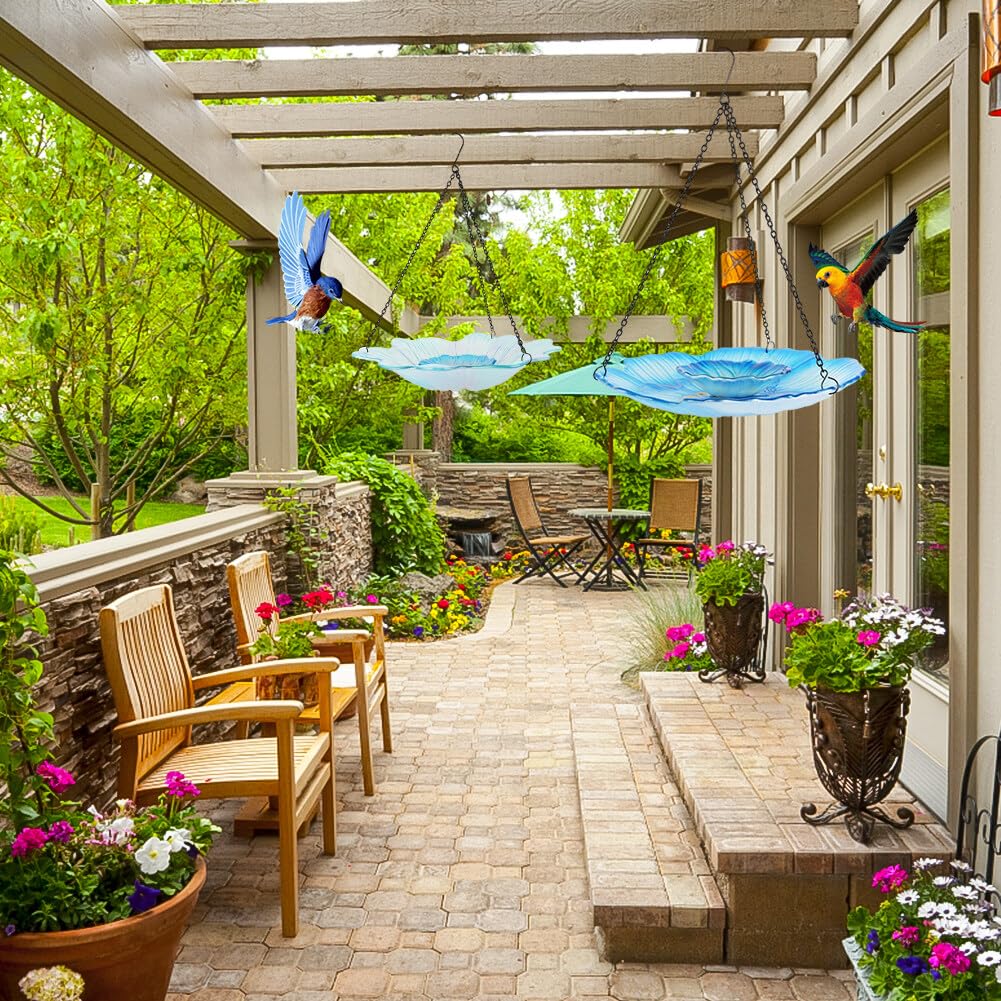 Uposao 1 bebedero para pájaros para colgar, bebedero para pájaros de cristal, flores, patrón de textura, estación de alimentación para jardín, terraza, decoración para exteriores, terraza y patio,