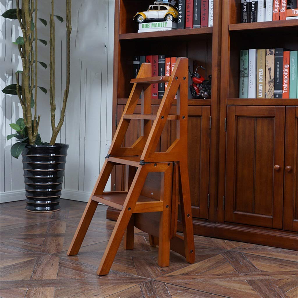 Gradini Pieghevoli Scala Pieghevole in Legno Massello Sedia Sgabello Multifunzione Scaffale Scala Libreria Domestica 4 Gradini capacità 150 kg (4 Colori) (Colore : Naturale)