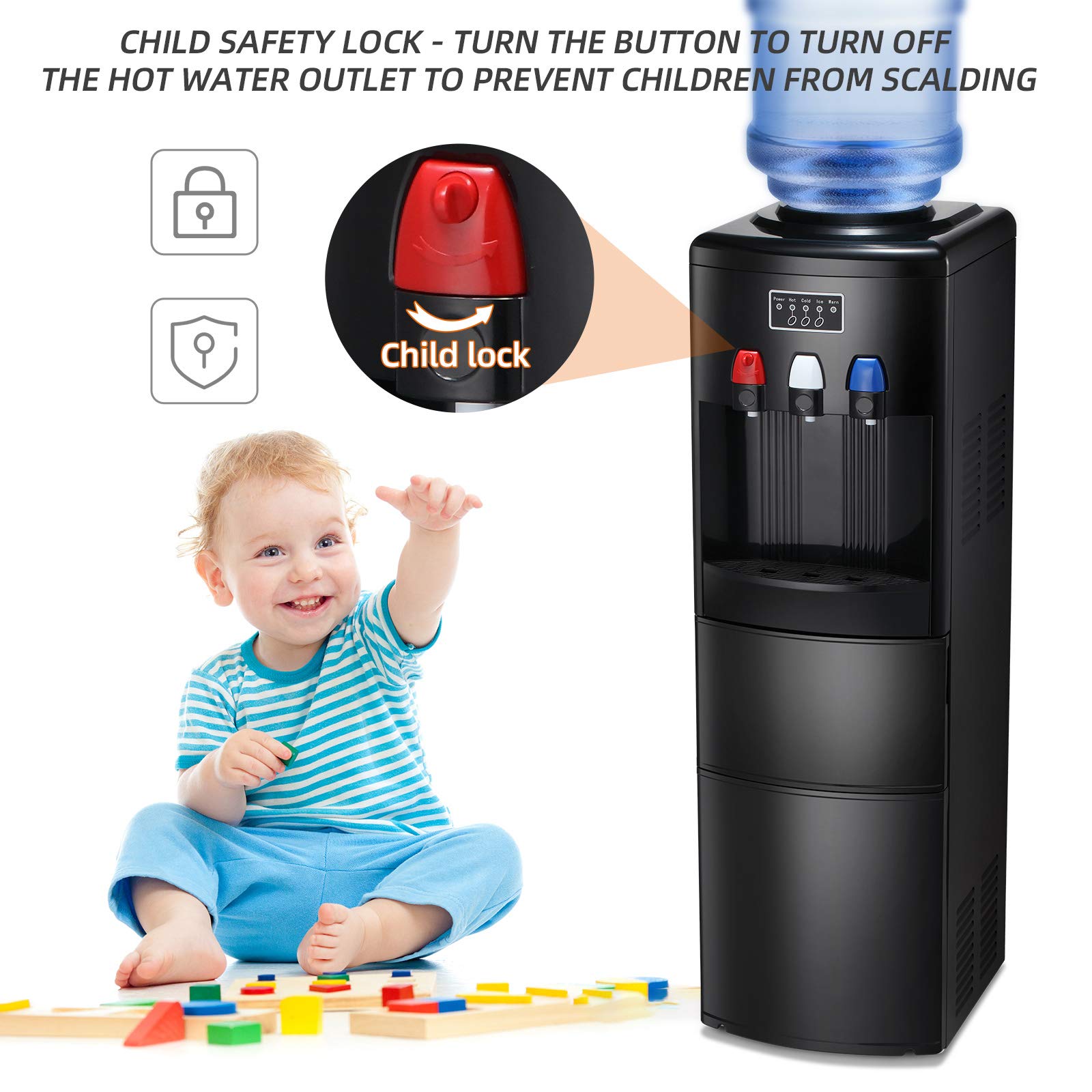 Kismile 2in1 Water Cooler Dispenser with Builtin Ice Maker, Top