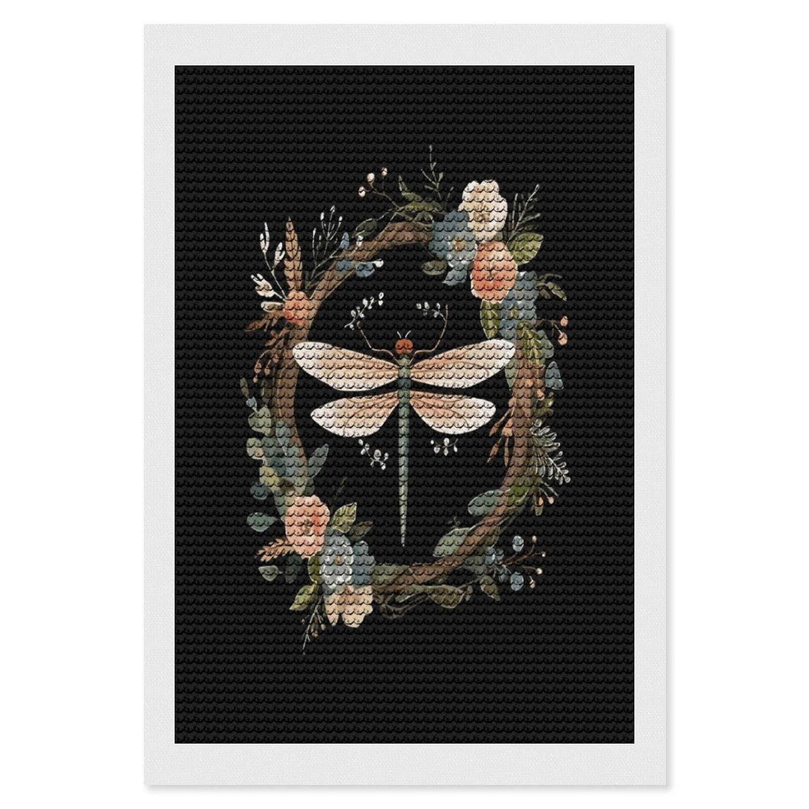 JTREHY Image of Dragonfly in Wreath Diamond Art Kits Personalized DIY Round Diamond Painting Kits for Beginner Full Drill Diamonds Dots Paintings for Adults Gem Art Crafts Home Decor