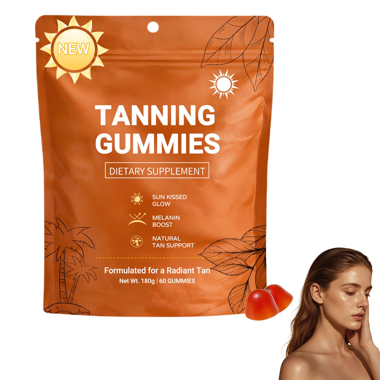 2026 New Tanning Gummies for Women, Tanning Gummies That Work Fast Without Sun, Enhances Natural Tan, Natural Looking Glow, Bronzing, Non-GMO, Vegan &