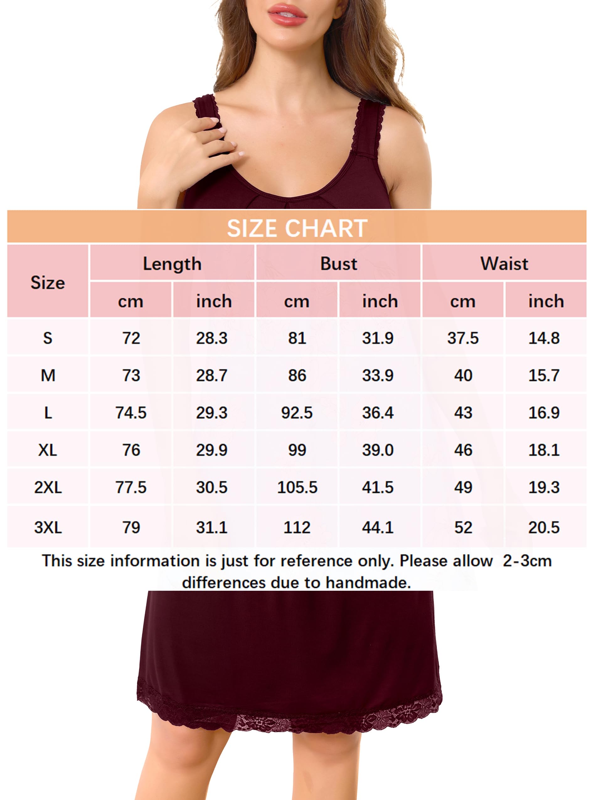 Wikoan Nuisette Femme Sexy Chemises de Nuit à Dentelle Col V Lingerie de Nuit Sensuelle avec Larges Bretelles Robe de Nuit Femmes S-3XL