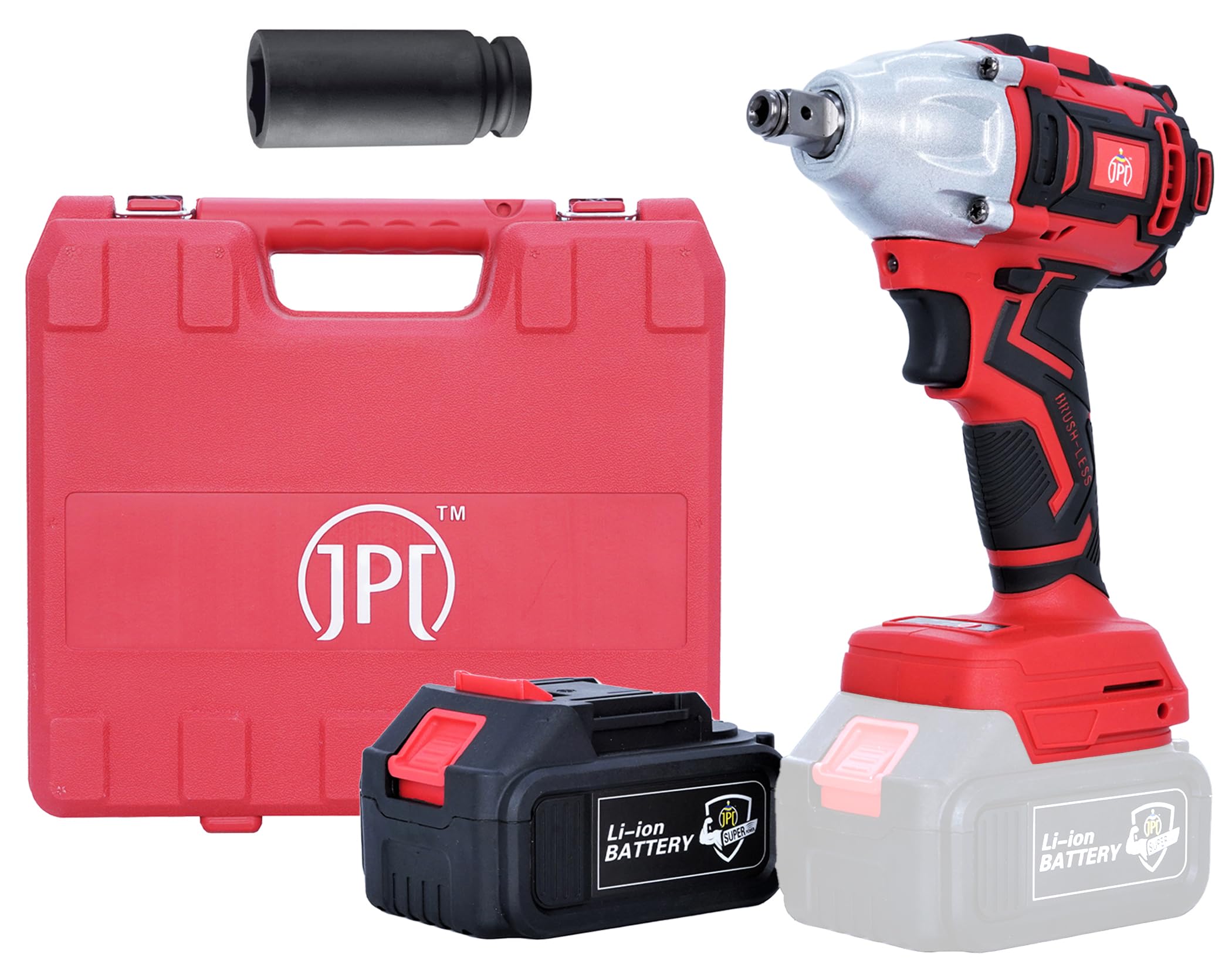 JPT 21-Volt Brushless Cordless Impact Wrench | 320 Nm Torque | 0-2300 RPM Speed | 1/2-Inch Head Hex Shank | Forward & Reverse | LED Light | One 4000mAh Battery | Fast Charger | Socket | Carry Case (B0CVH325HX) Amazon Price History, Amazon Price Tracker