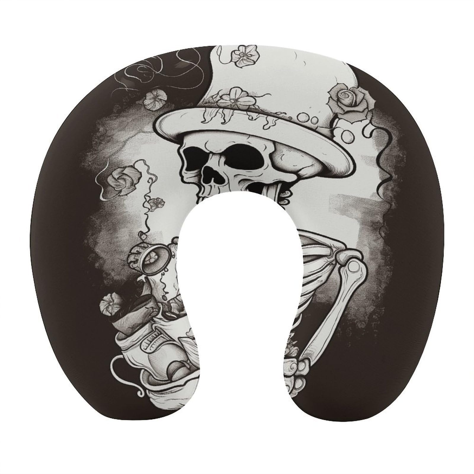 Adfgyerh Style Skeleton Chef U-Shaped Pillow，Memory Foam Pillow Core，Cushion ，Provide Neck Support ，Travel Pillow，Suitable For Airplanes, Cars, Homes, And Offices.