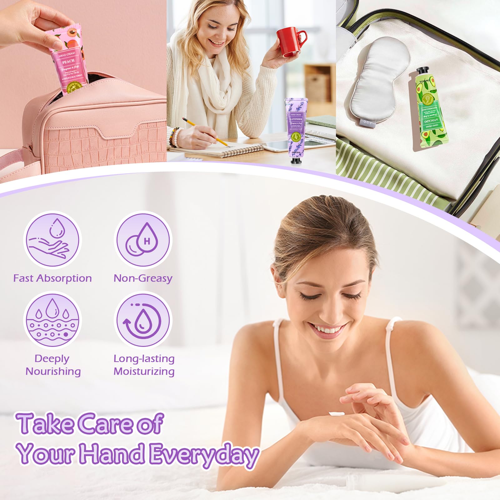 Creme Main, 60 Lot Creme pour Les Mains Coffret Cadeau de Crème Mains, Mini Lotion Crème Hydratante Parfumée pour Les Mains et Les Pieds, Petit cadeau pour une femme, une amie, pour Noël Anniversaire