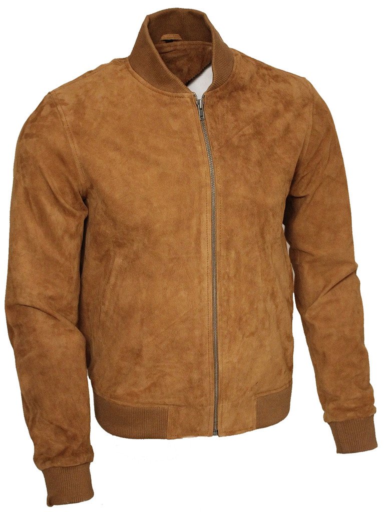 Hombre Caqui Varsity De Cuero de Ante de Cabra Bombardero Chaqueta