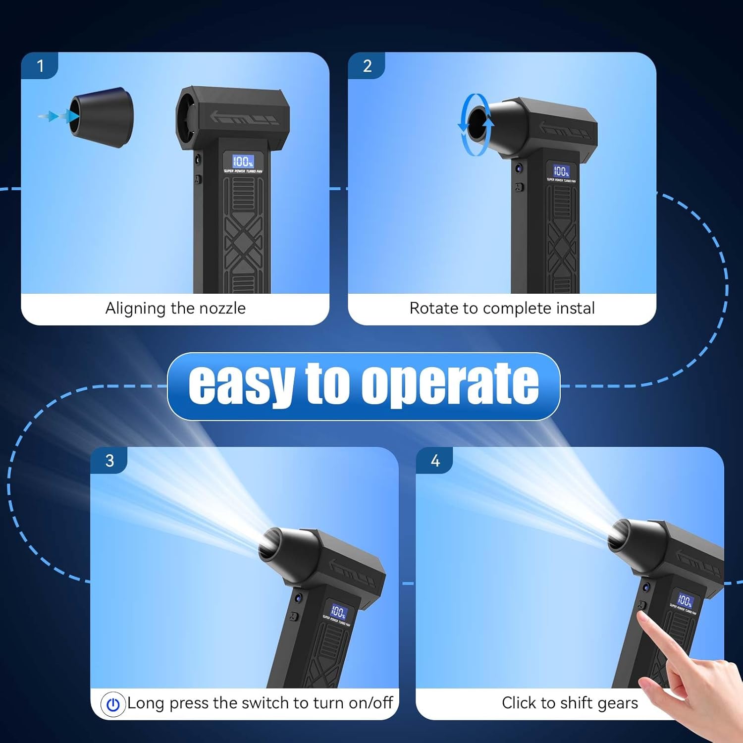 Compressed Air Duster-230000RPM Super Power Electric Air Duster, 4-Gear Adjustable Mini Blower with Type-C Fast Charging, Dust Blower for Computer, Keyboard, House, Outdoor and Car