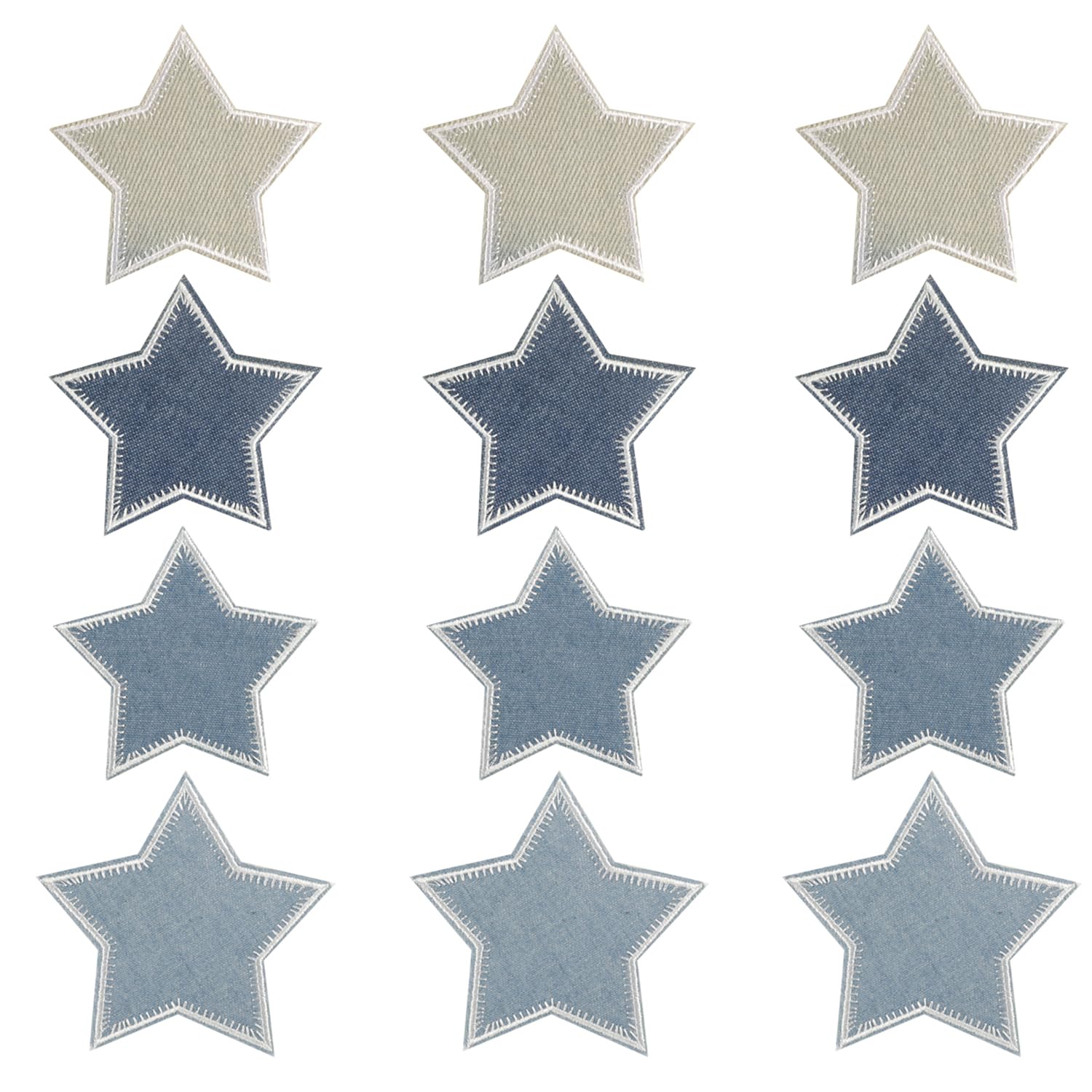 Rnskfg Grey 12 Pieces Of Five-Pointed Star Embroidery Patches, Simple And Versatile Cloth Stickers, Clothing Decoration Accessories, Diy Handmade Patch Stickers, Bag Embroidery Cloth Stickers.