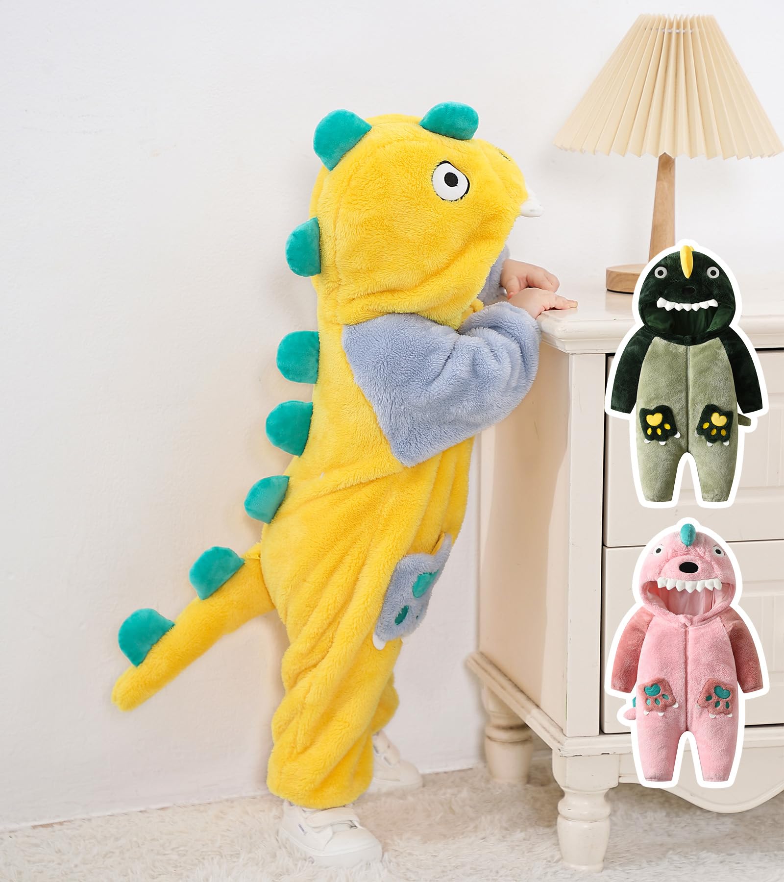 LOLANTA Unisex Baby Dinosaur Dragon Costume, Toddler Plush One-Piece Hooded Animal Romper, Yellow, 2-3 Years, Tag 100 - Image 3