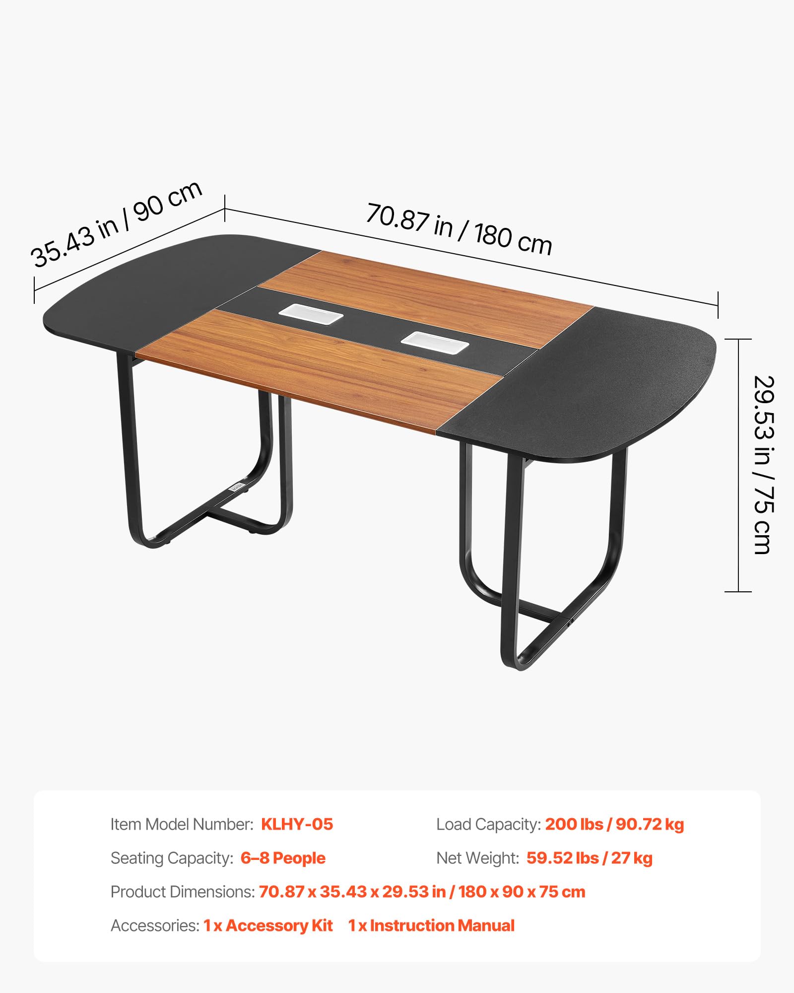 VEVOR Tavolo da Conferenza, Tavolo Ovale da Riunione da Ufficio da 1800 mm per 6-8 Persone, Scrivania Moderna per Seminari con Gambe in Metallo, Scrivania per Sala Riunioni, Marrone Nero