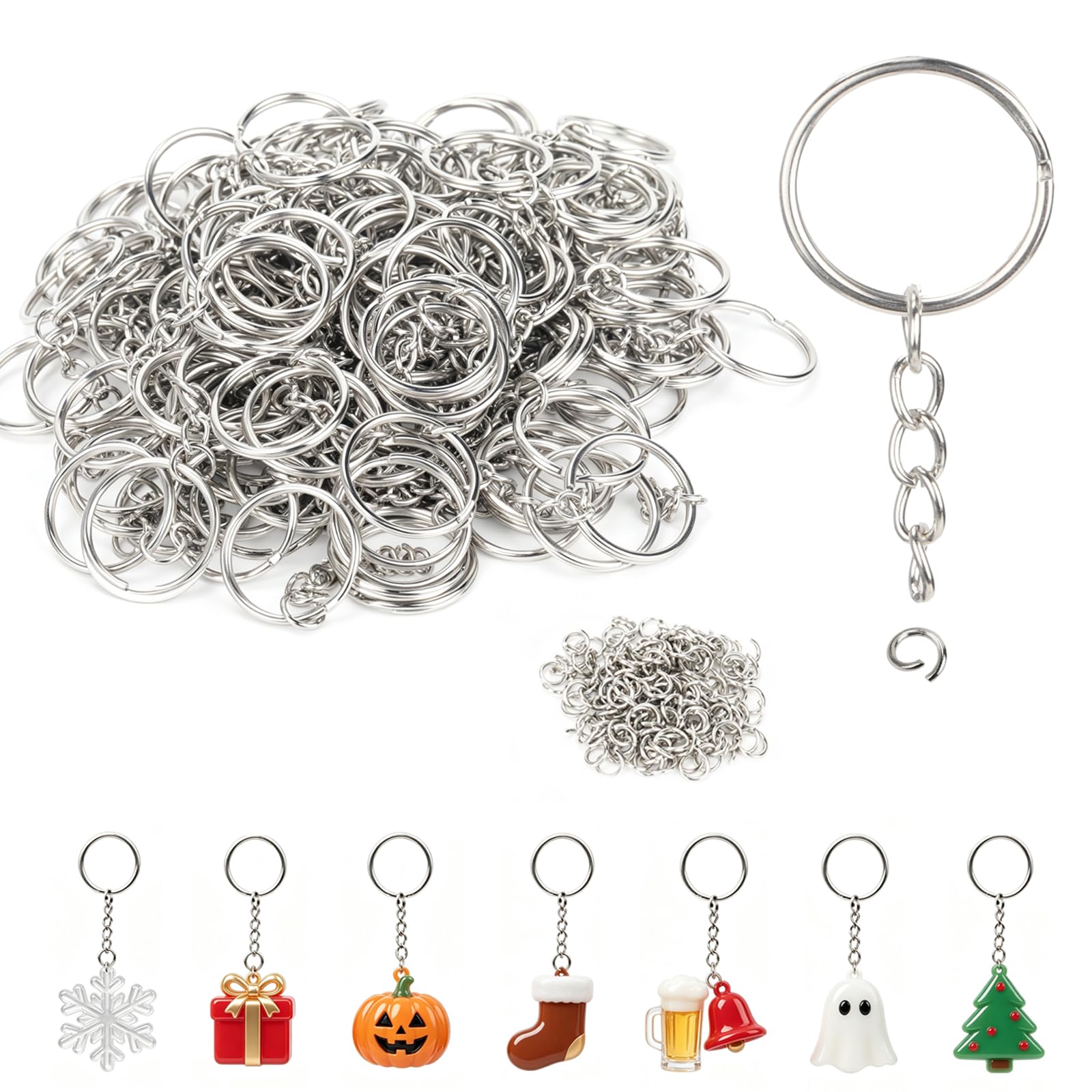 310 Pcs 1 Inch Keychains with Chain and 310 Pcs Jump Rings，Keychain Rings for Crafts，DIY Key Rings for Crafts Key Chain Chains，Key Chains Rings Parts with Open Jump Ring and Connector
