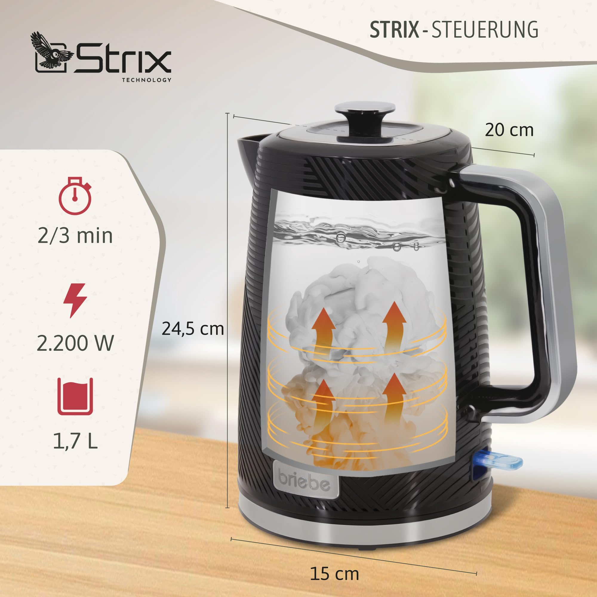 Briebe Elegance Set Brottoaster 2 Scheiben Wasserkocher 1,7L 2200W BPA-frei Filterkaffeemaschine 10 Tassen 1,25L Frühstückspack