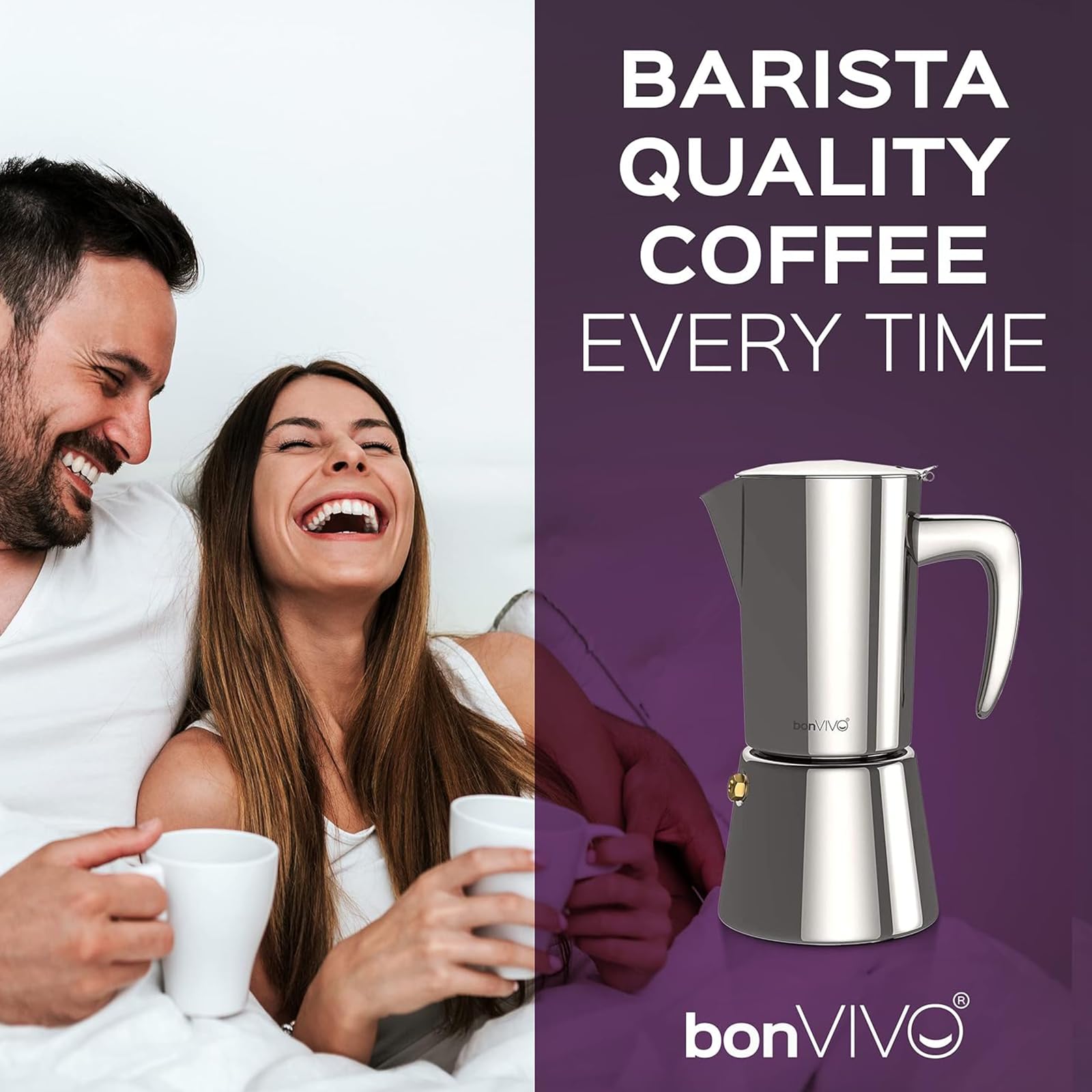 bonVIVO Intenca Espressokocher Induktion geeignet - Edelstahl Kaffeekocher in Kupfer Edelstahl m. Wasserkessel, Sieb – Mokkakanne (Kupfer, 6 Tassen 300 ml)