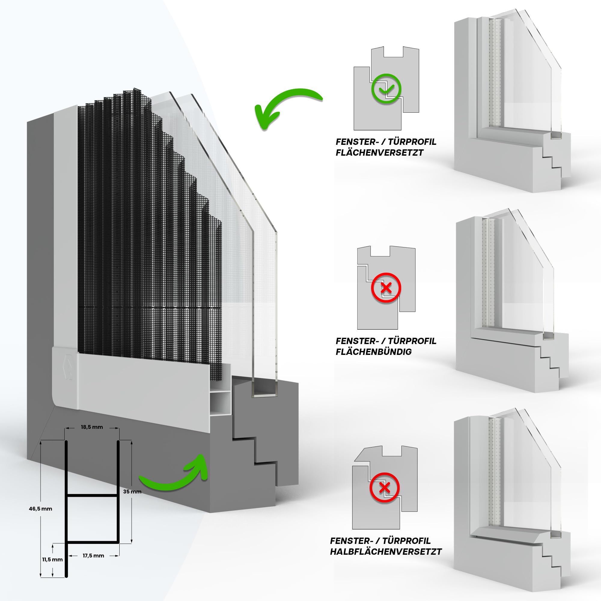 Fliegengitter Fenster nach Maß als Plissee ohne Bohren für Rahmen aller Fenstergrößen, Maßanfertigung mit Klicksystem, Befestigung durch Klemmen, wetterfestes Fiberglasgewebe, hochwertige Aluprofile