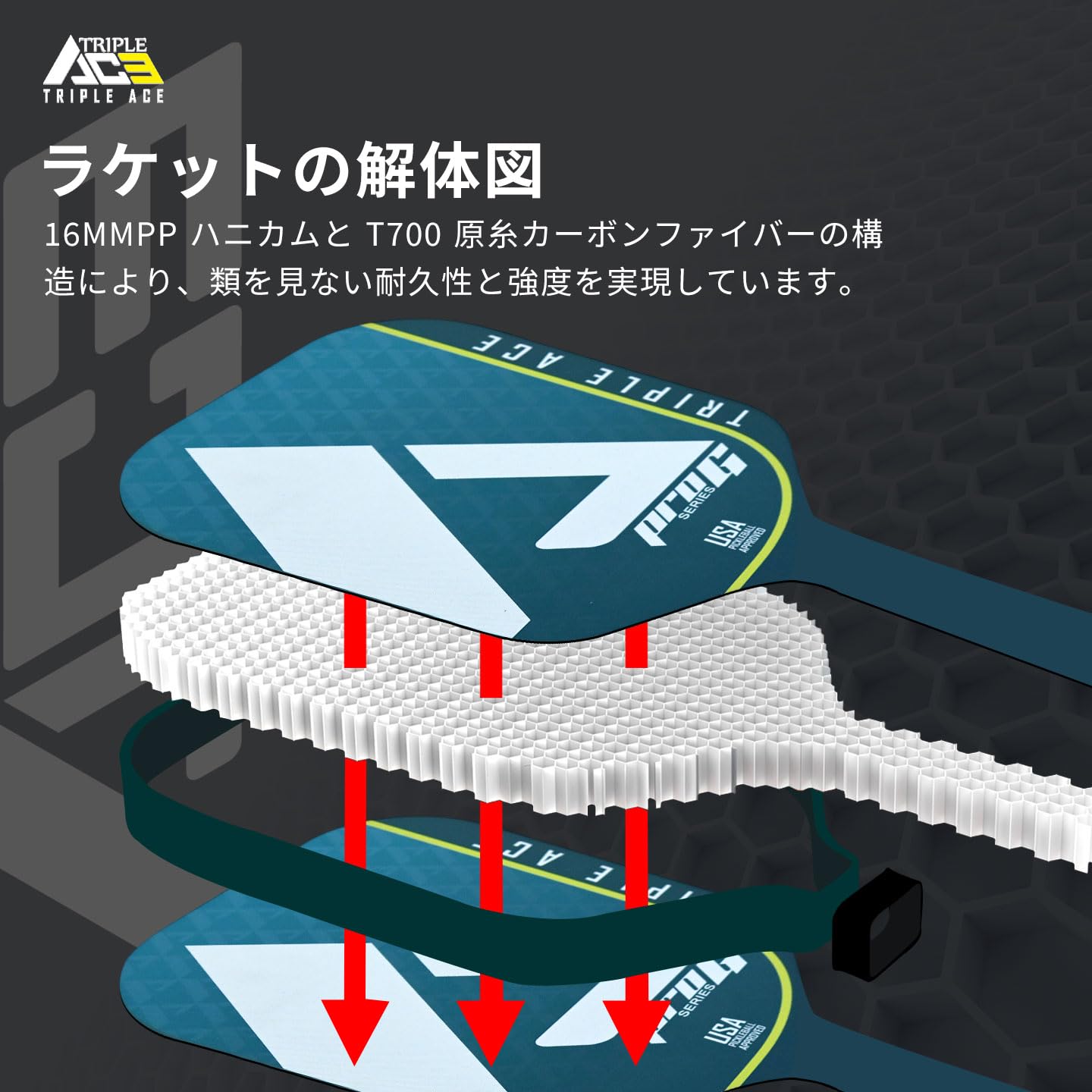 Amazon | Triple Ace ピックルボールパドル USAPA 認証 T-700 超軽量